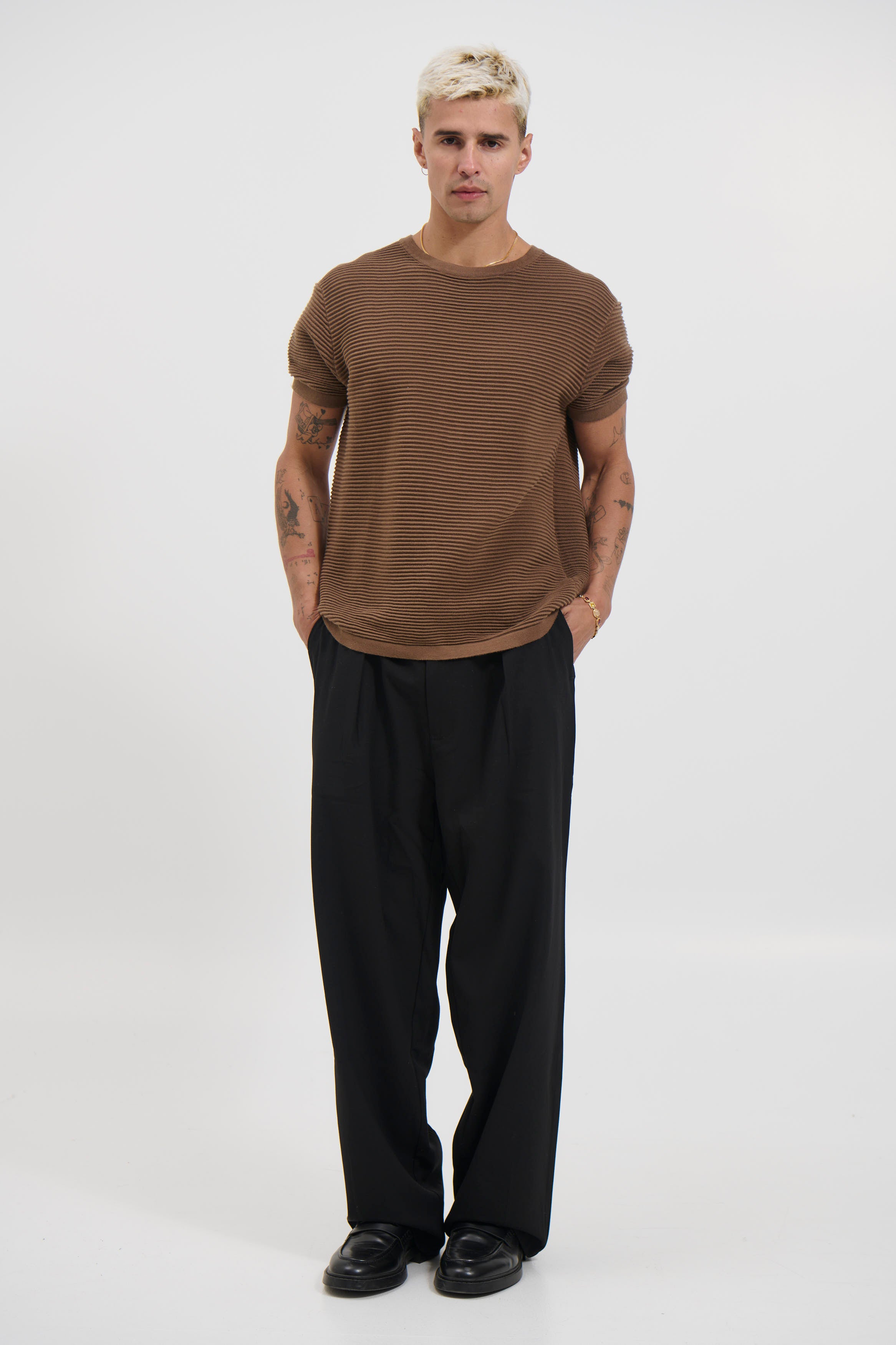 Horizontal Rib Knit Tee Choc