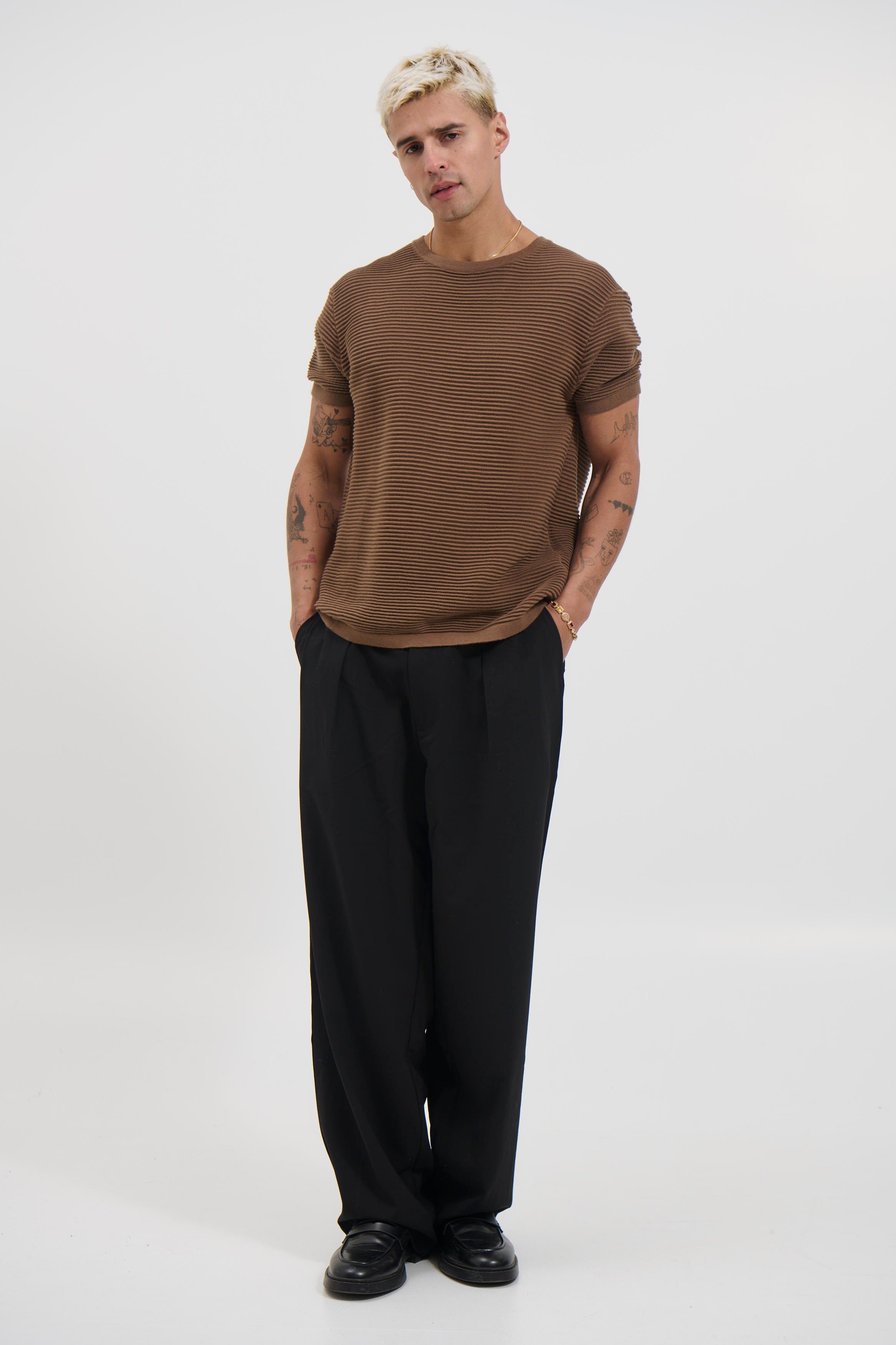 Horizontal Rib Knit Tee Choc