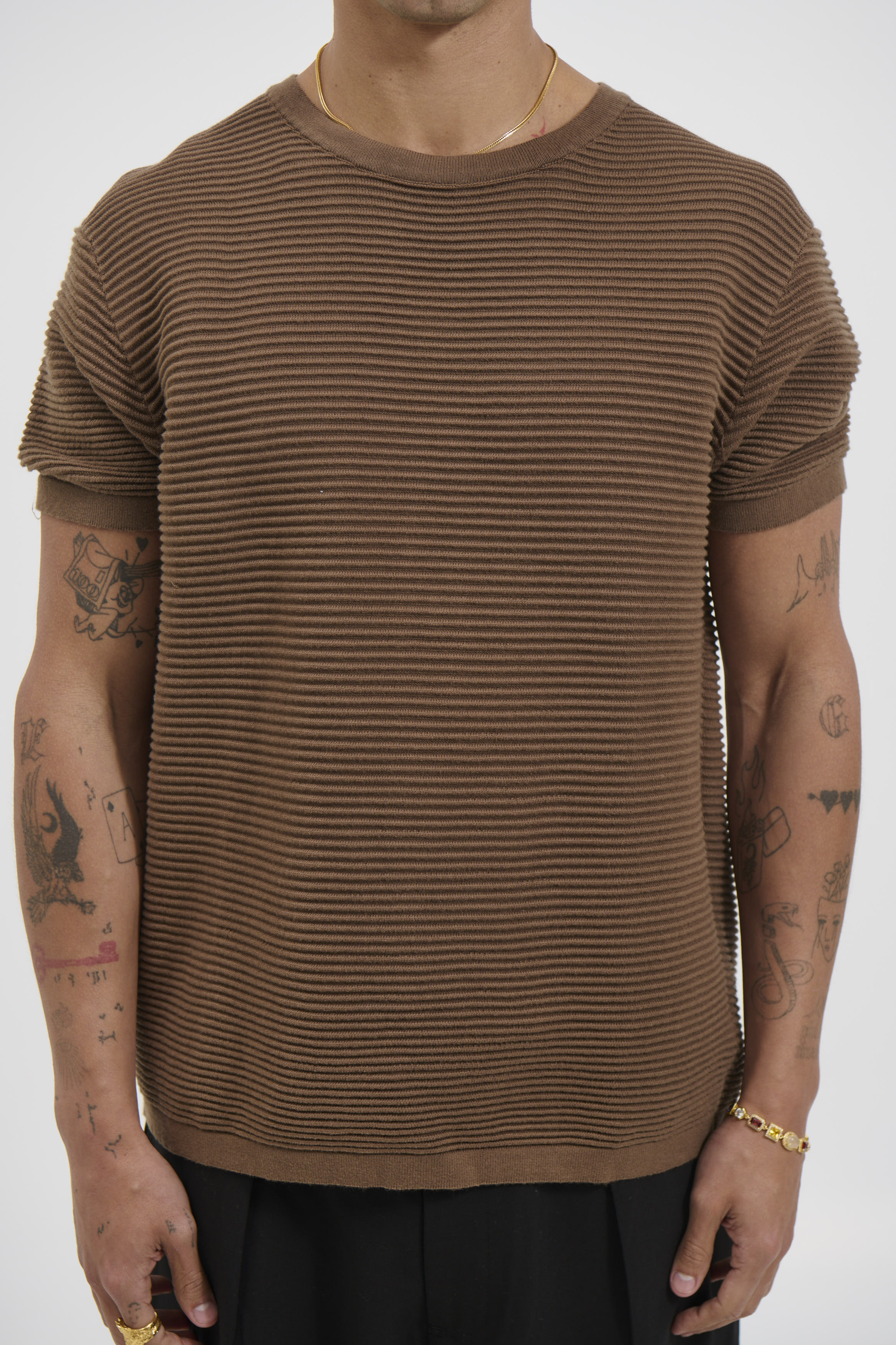 Horizontal Rib Knit Tee Choc