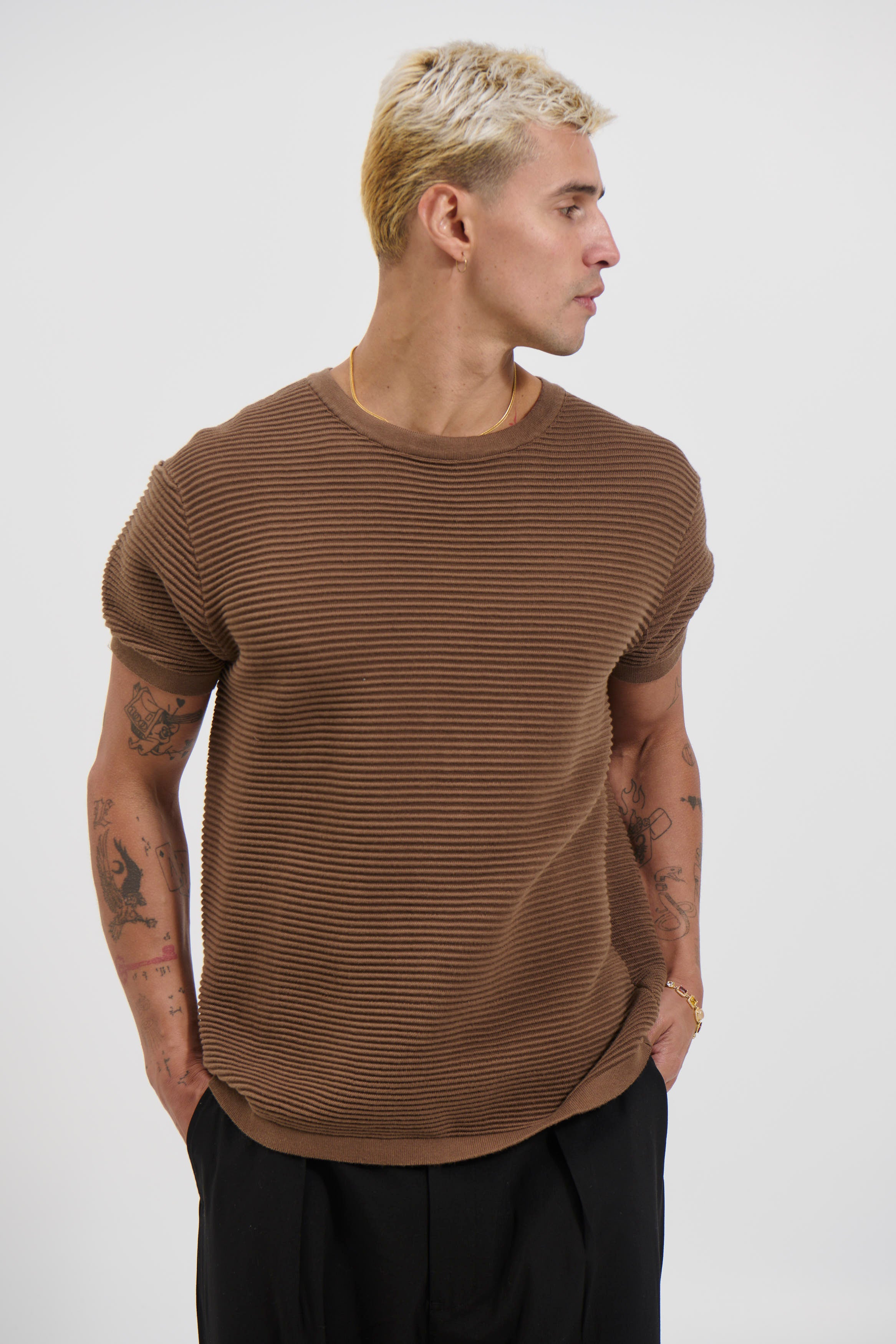 Horizontal Rib Knit Tee Choc