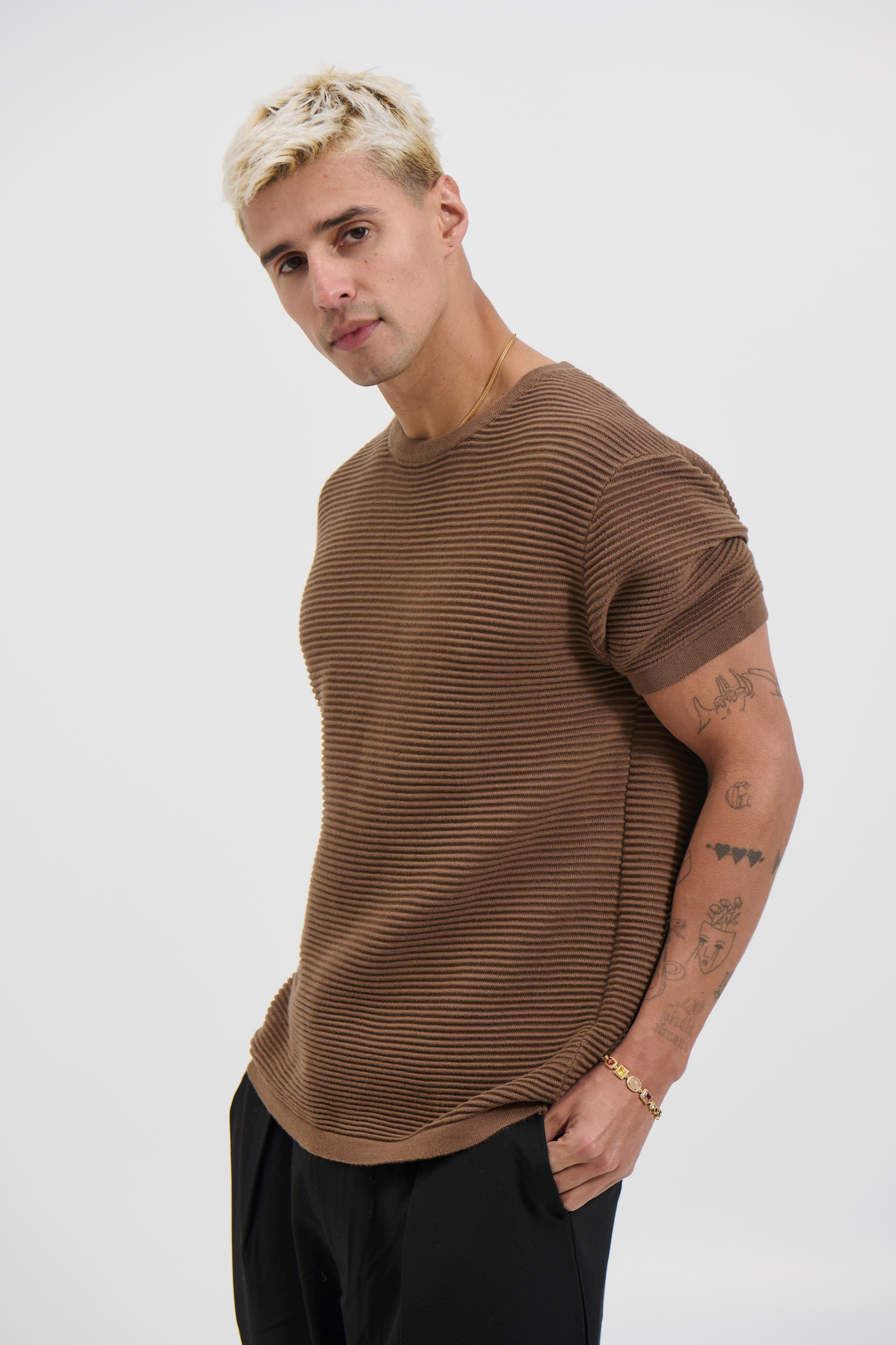 Horizontal Rib Knit Tee Choc