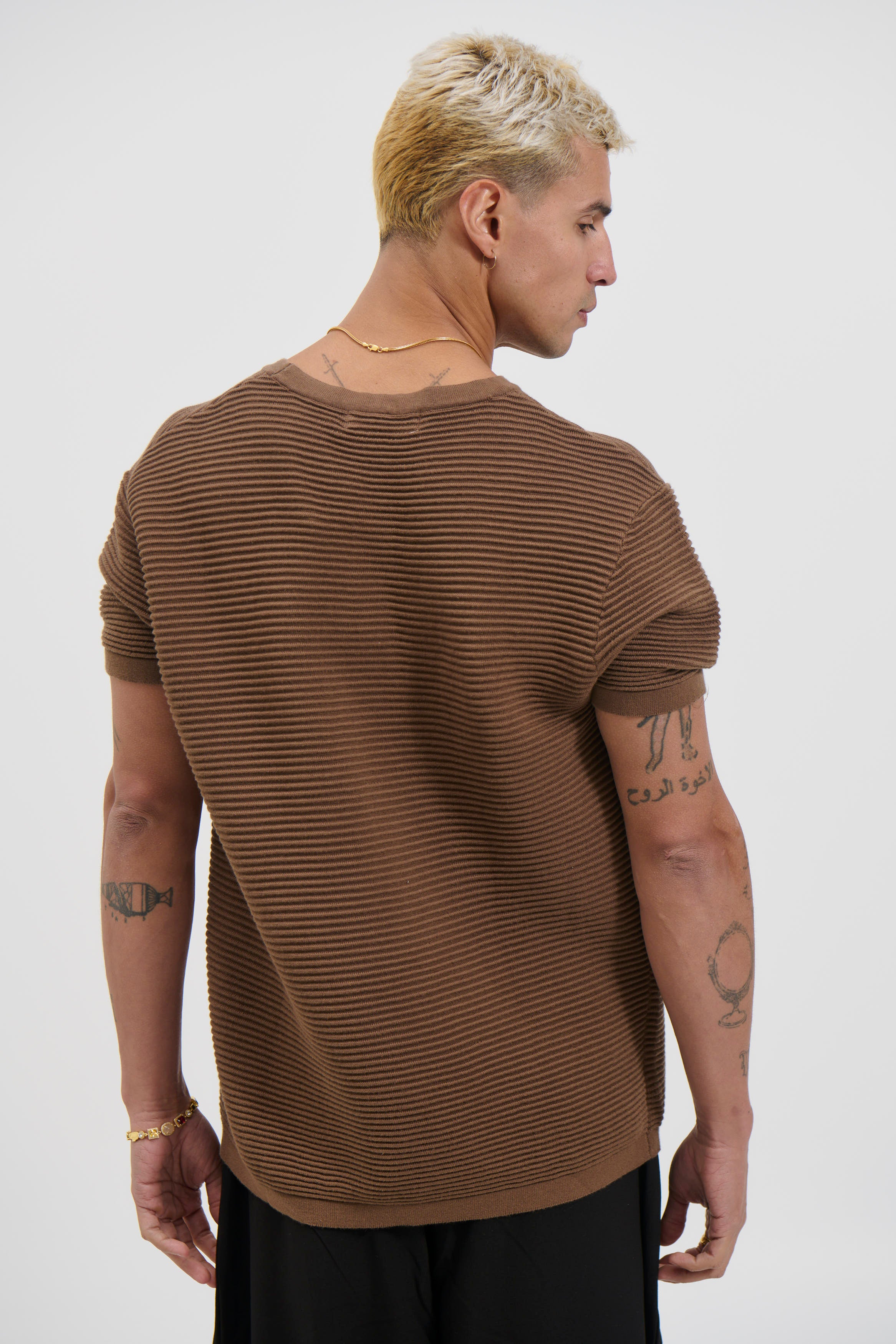 Horizontal Rib Knit Tee Choc
