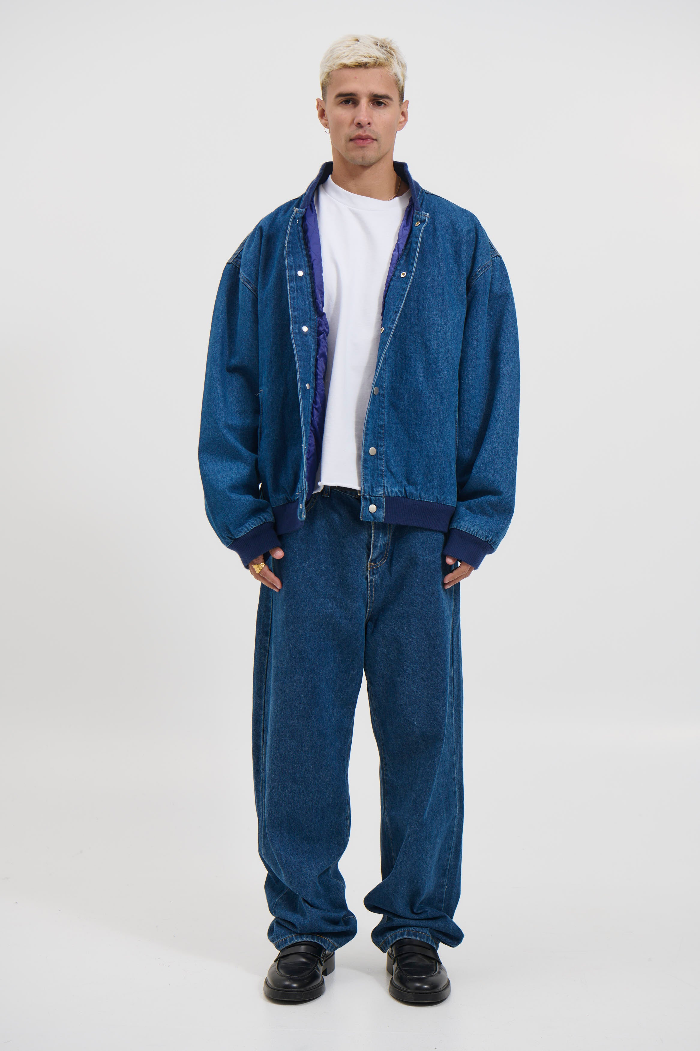 Vintage Bomber Denim Jacket Dark Denim