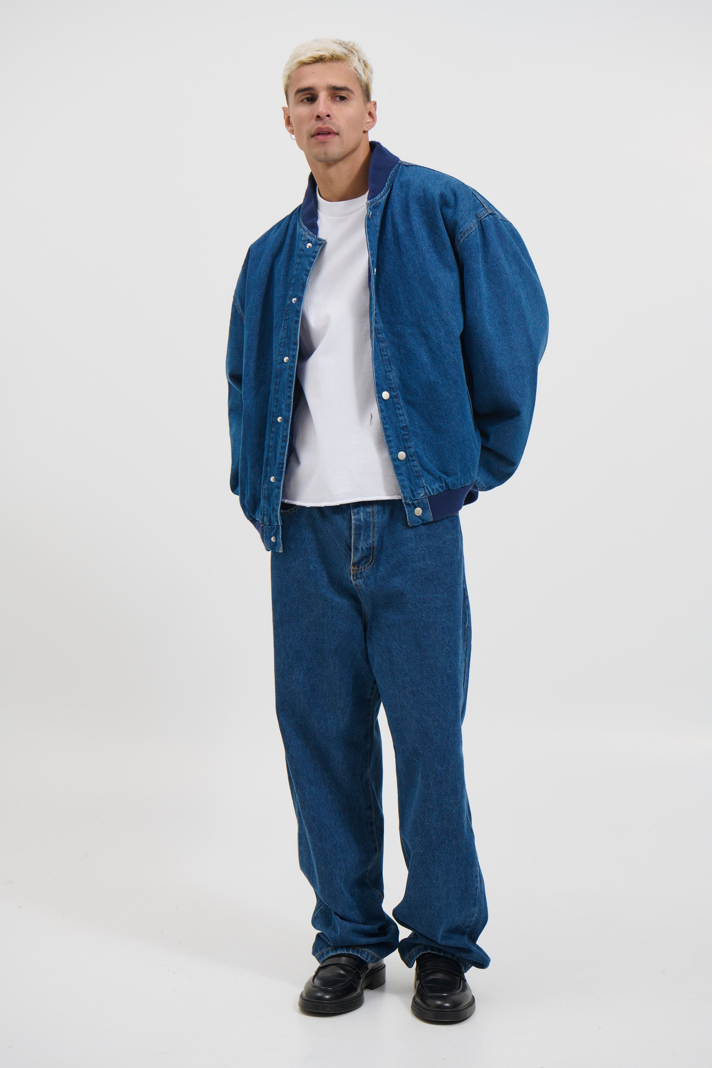 Vintage Bomber Denim Jacket Dark Denim