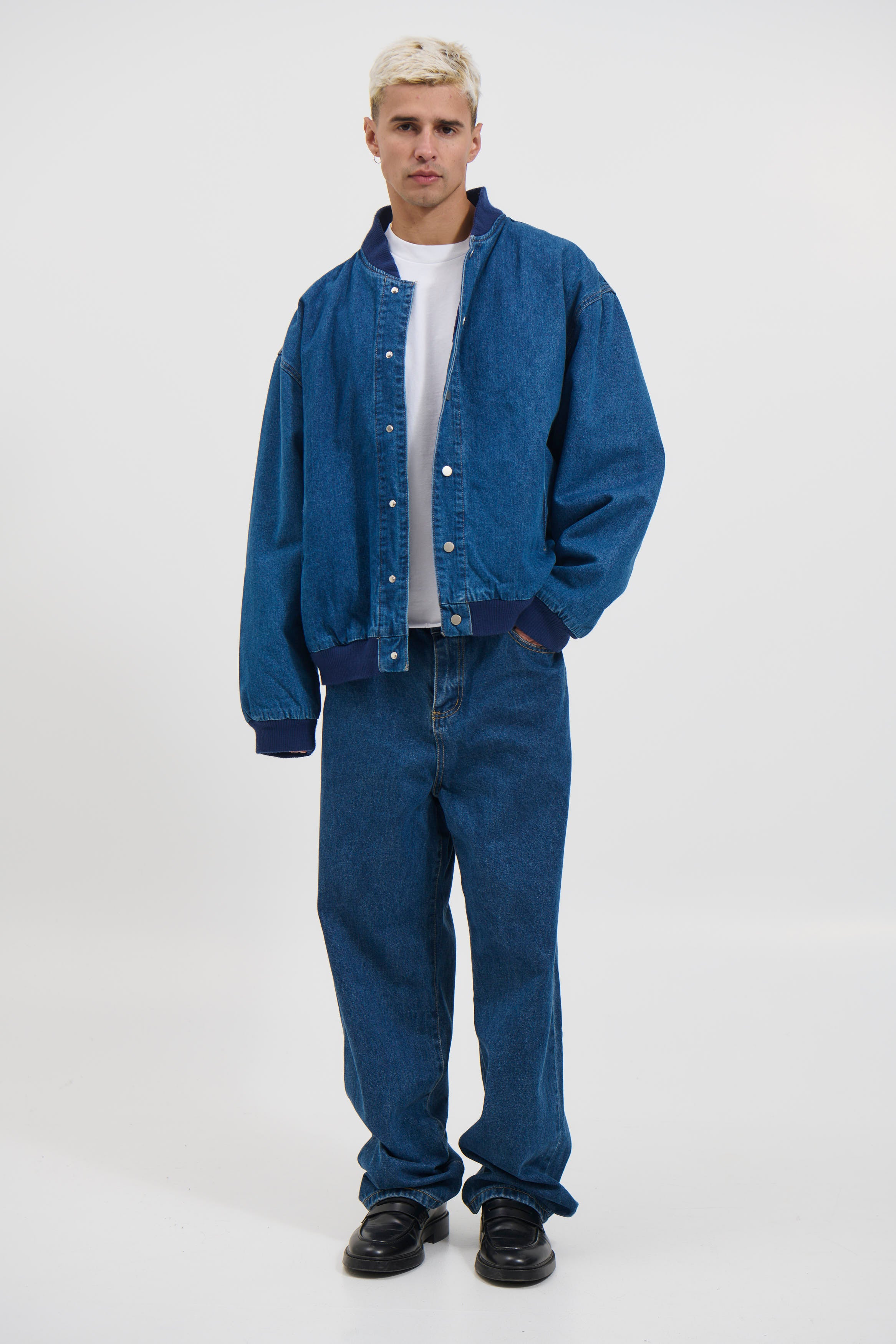 Vintage Bomber Denim Jacket Dark Denim