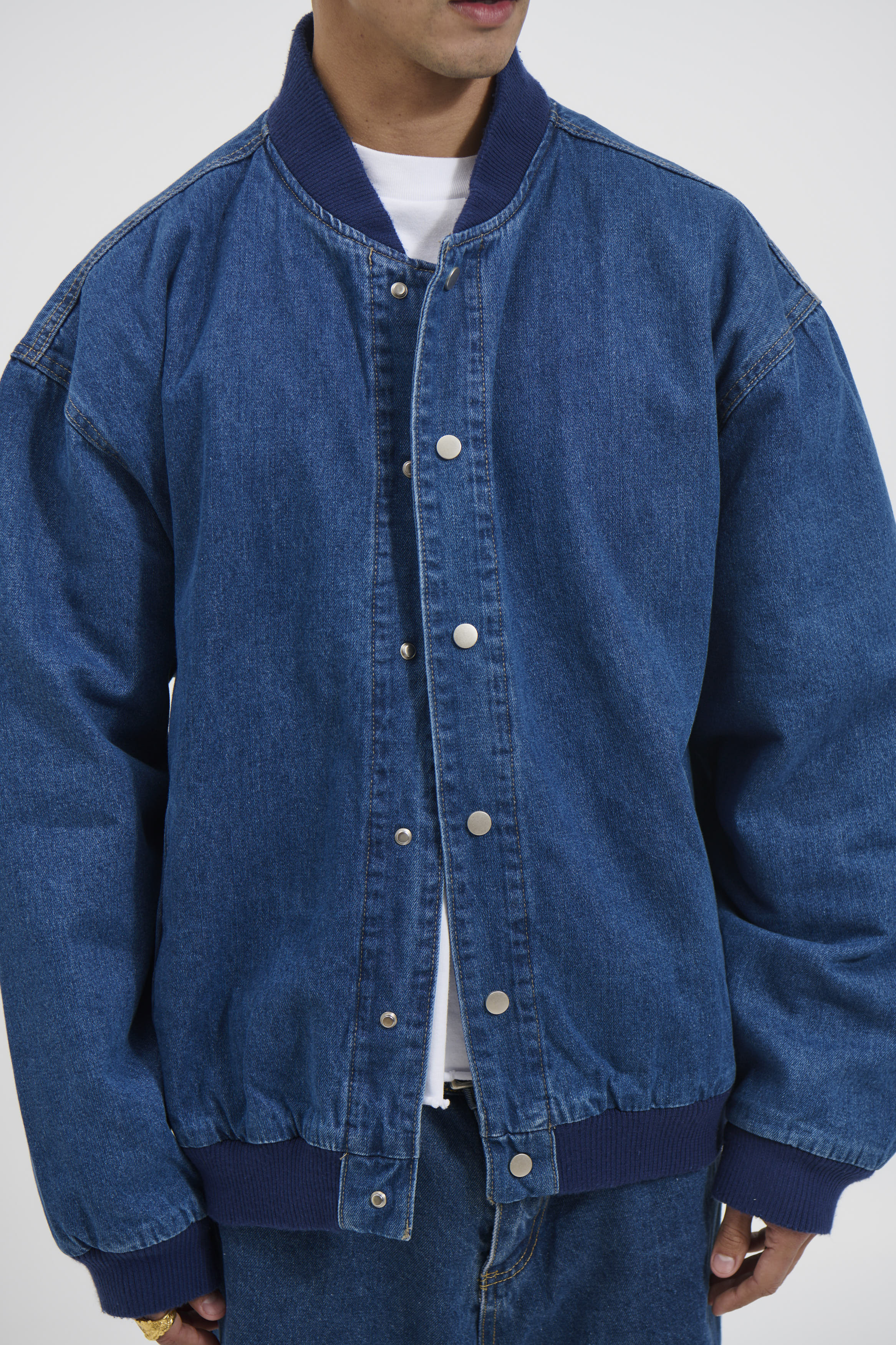 Vintage Bomber Denim Jacket Dark Denim