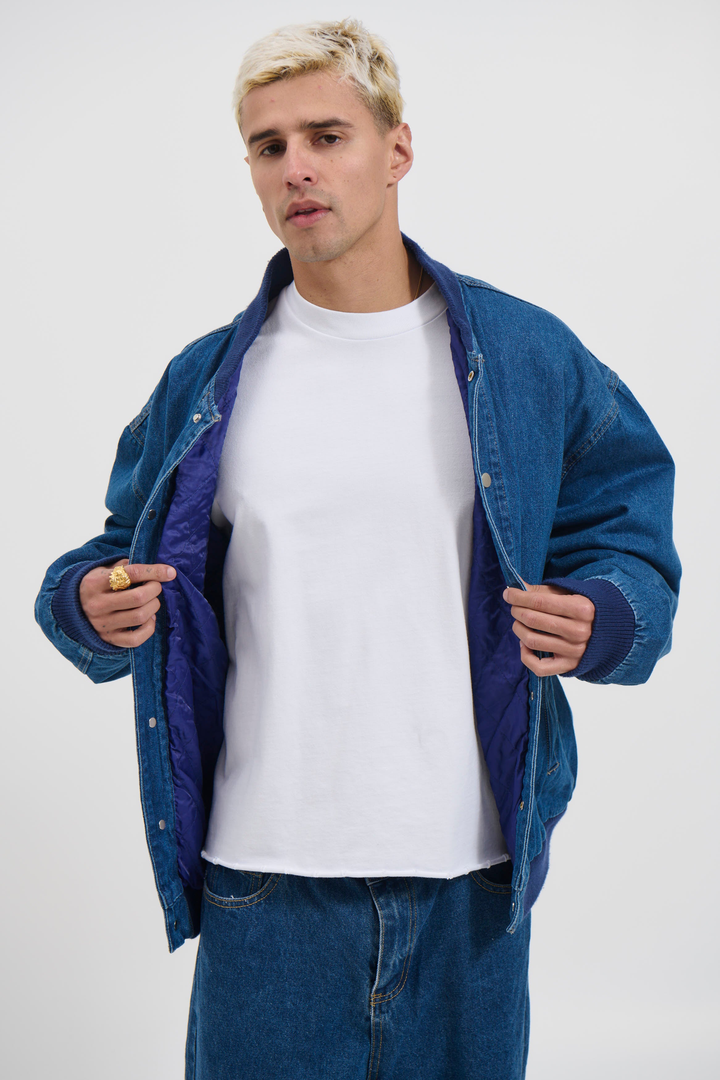 Vintage Bomber Denim Jacket Dark Denim