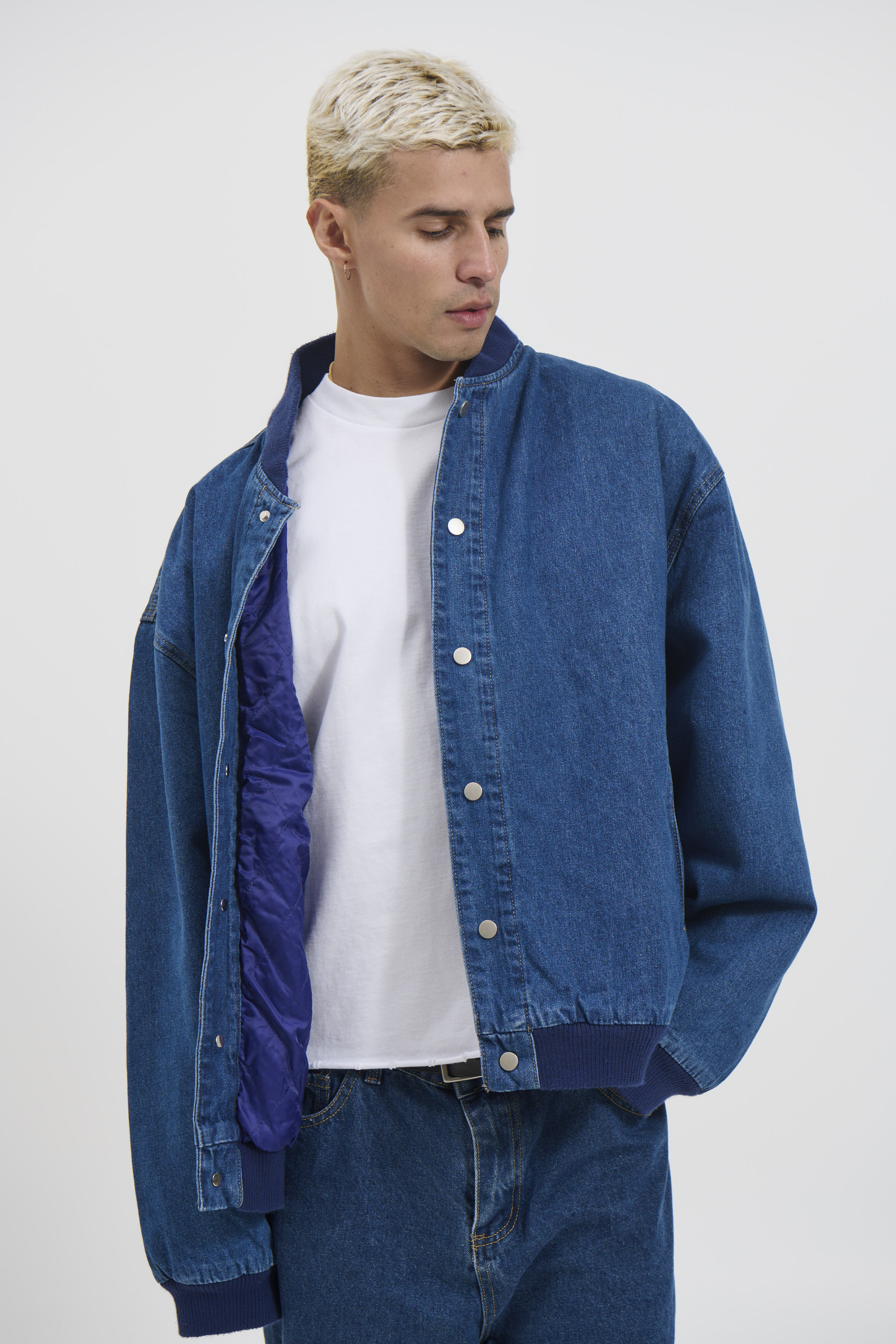 Vintage Bomber Denim Jacket Dark Denim