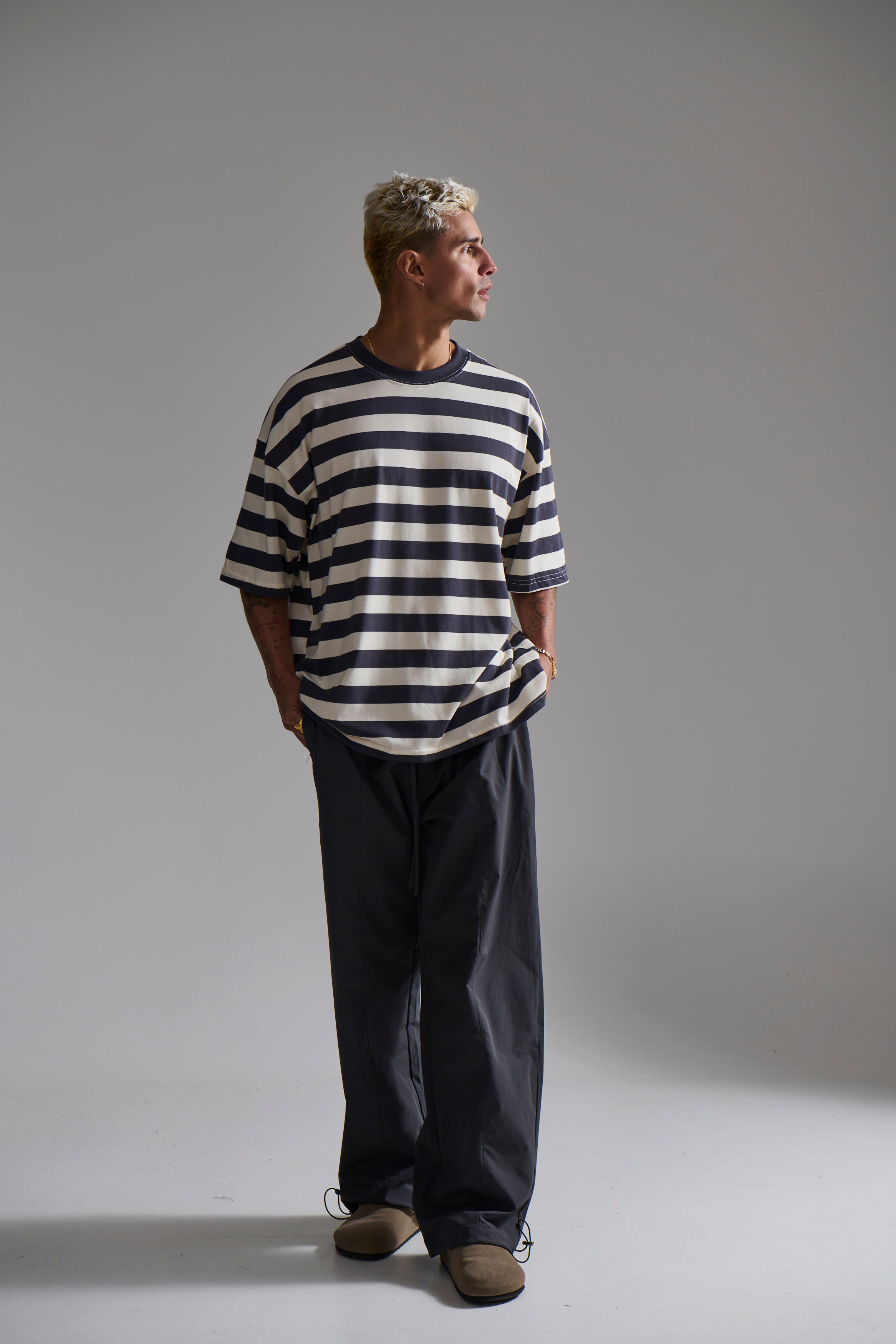 Midweight Signature Tee Grey Stripe