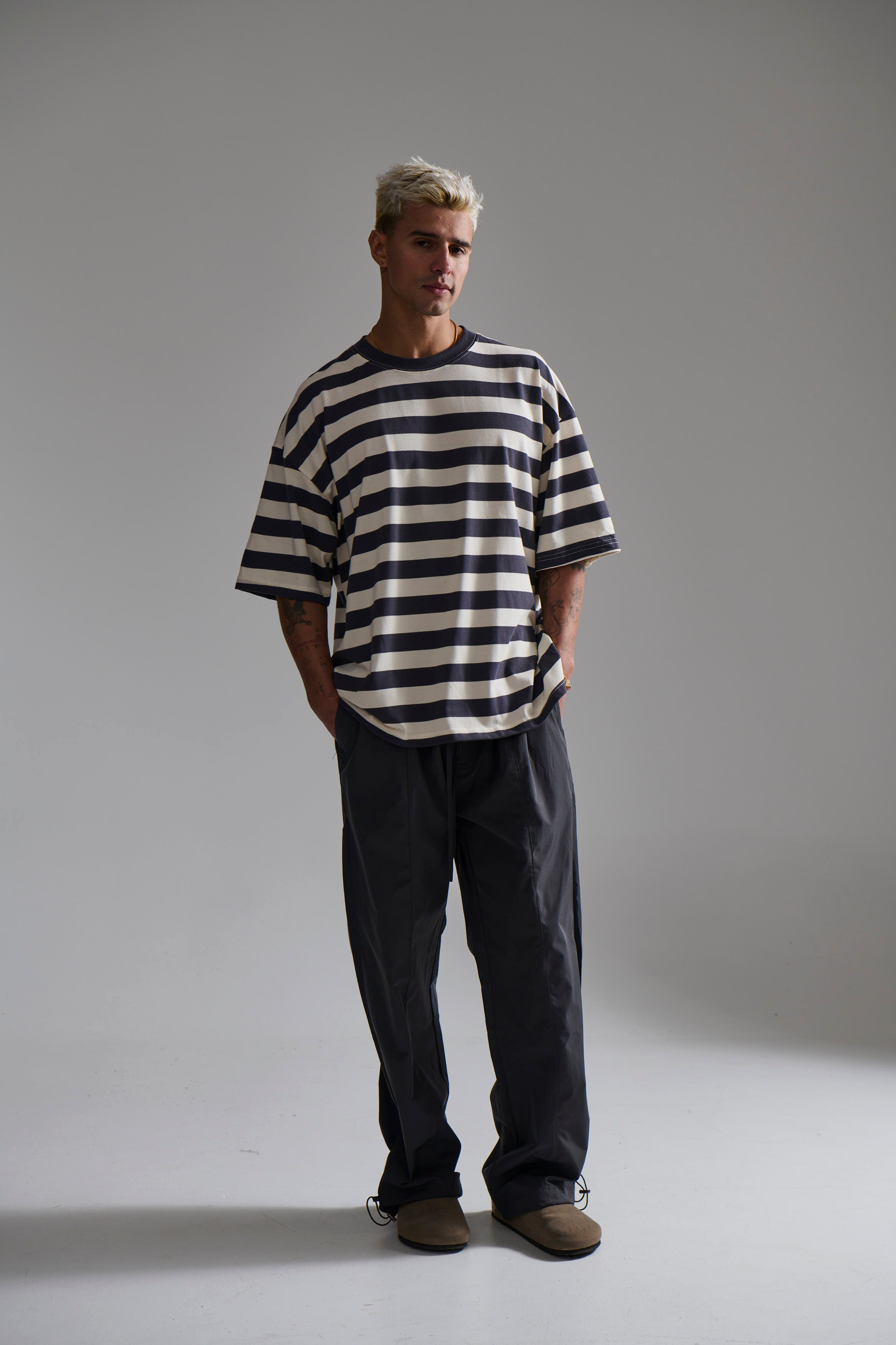 Midweight Signature Tee Grey Stripe
