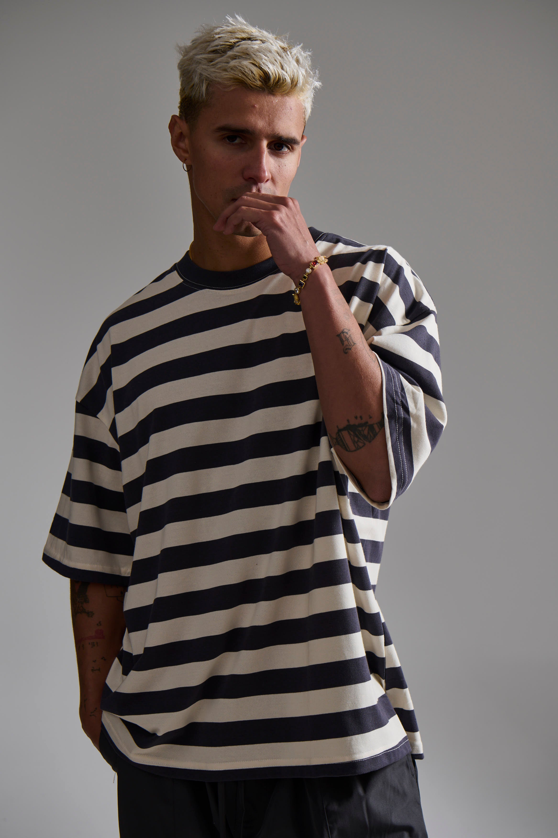 Midweight Signature Tee Grey Stripe