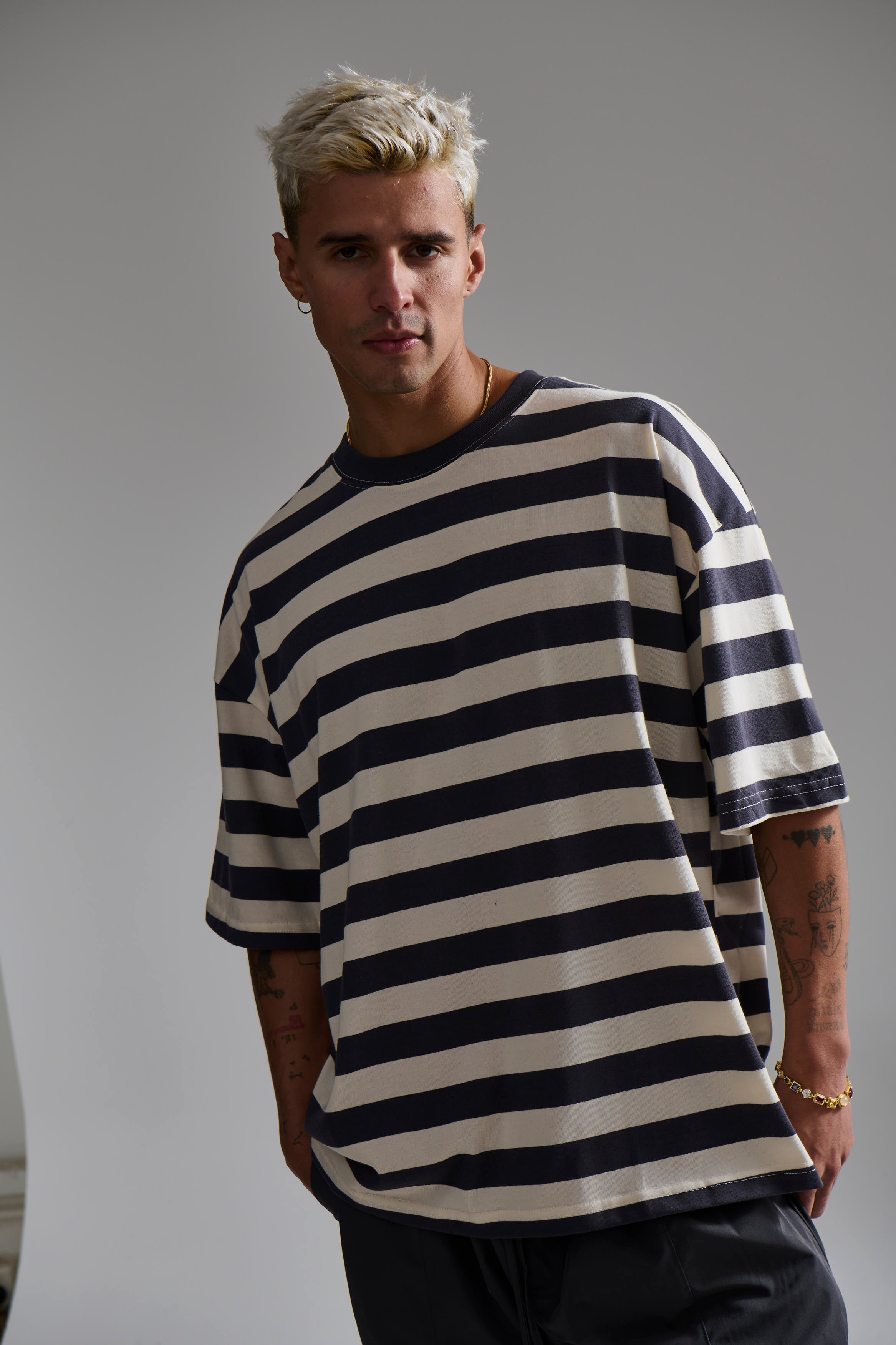 Midweight Signature Tee Grey Stripe