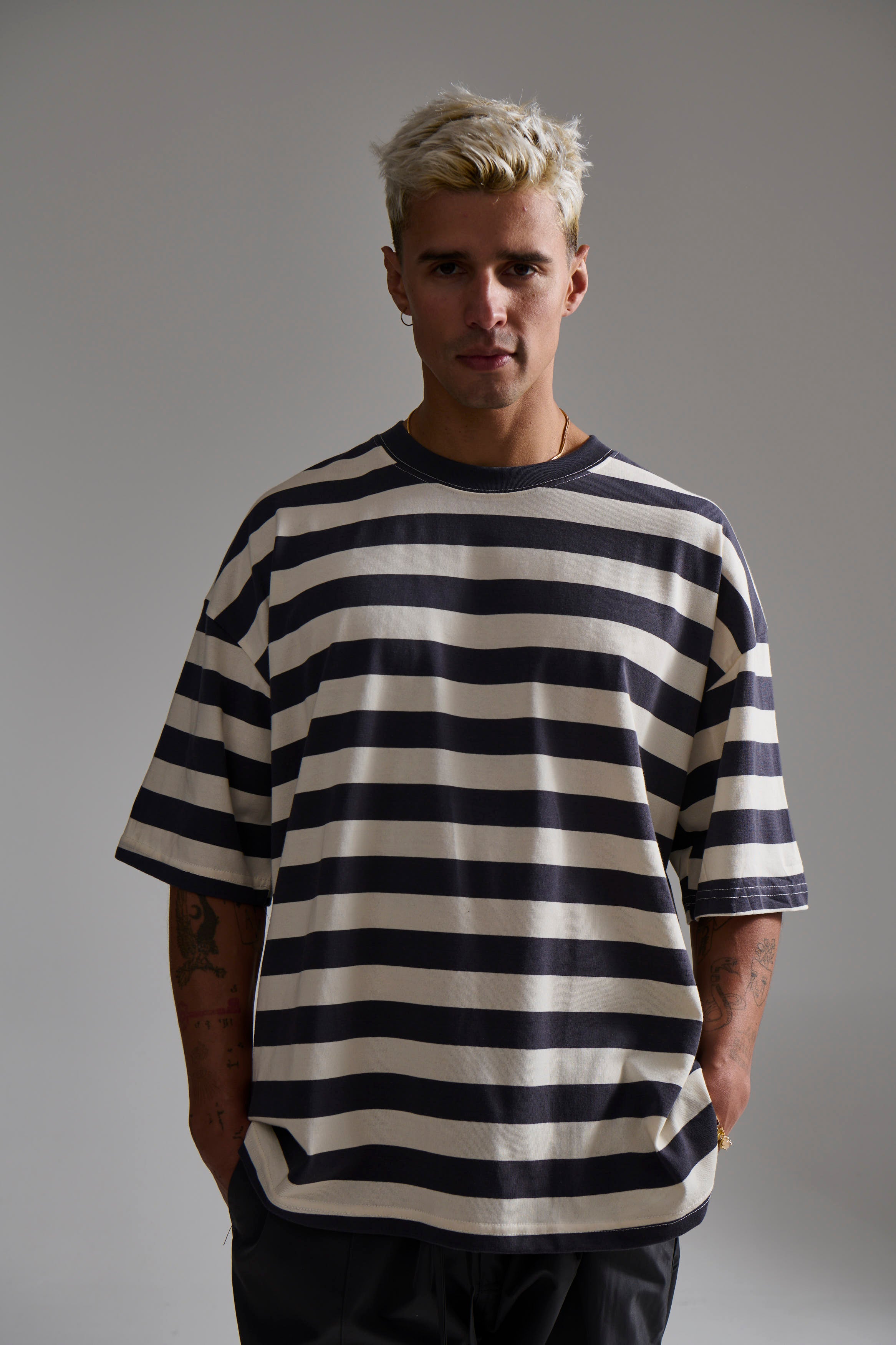 Midweight Signature Tee Grey Stripe