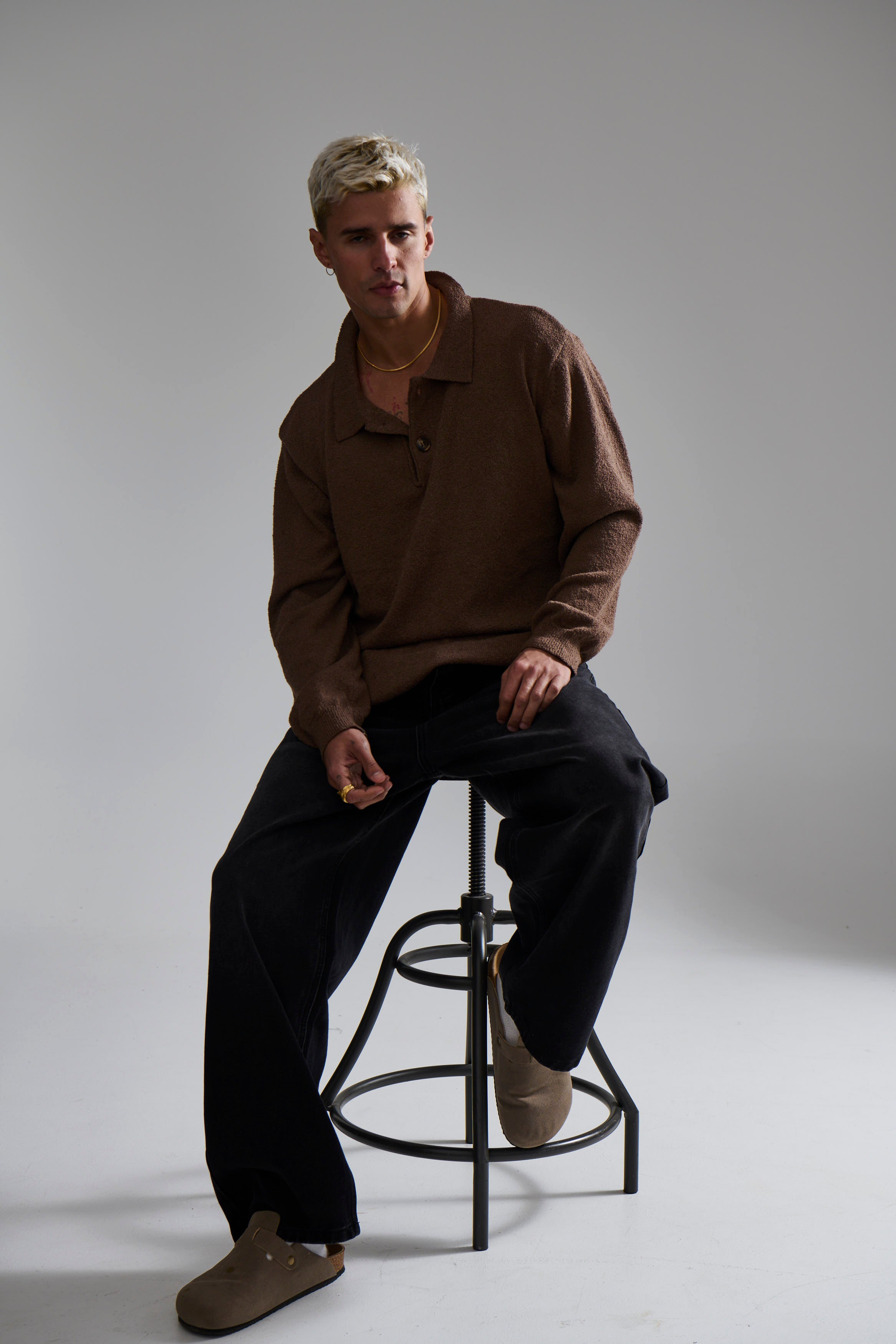 Combed Long Sleeve Polo Choc