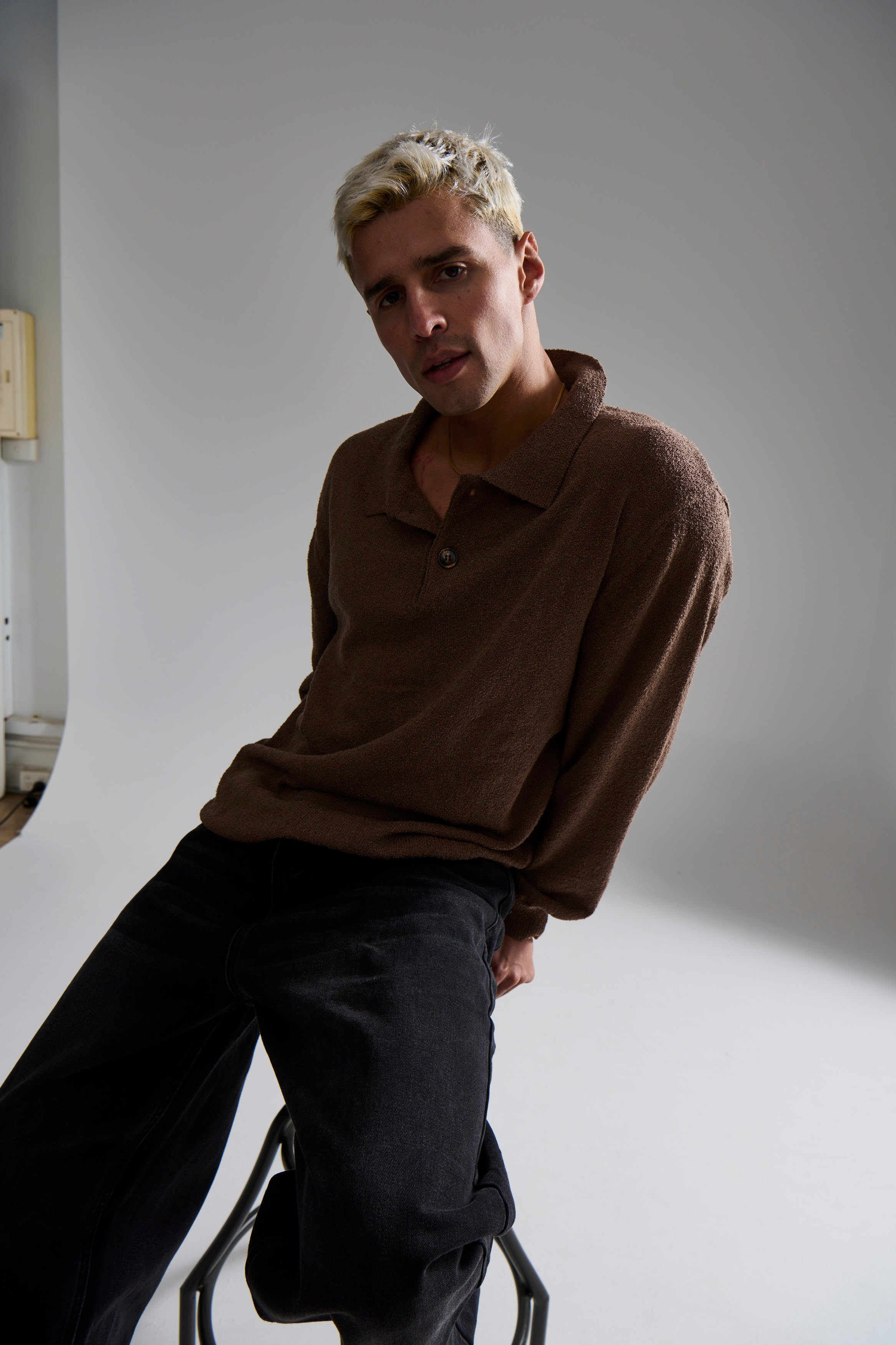 Combed Long Sleeve Polo Choc