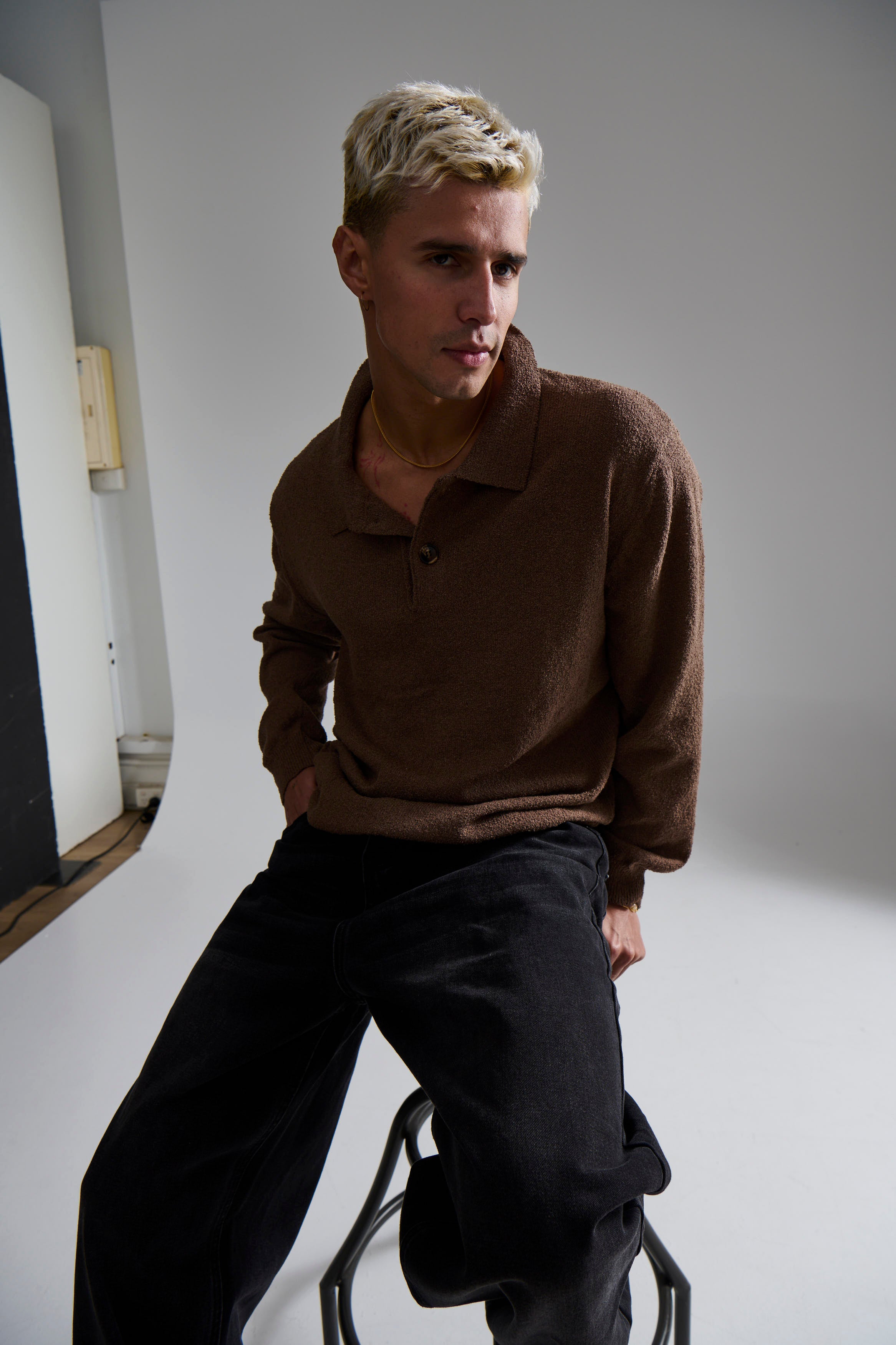 Combed Long Sleeve Polo Choc