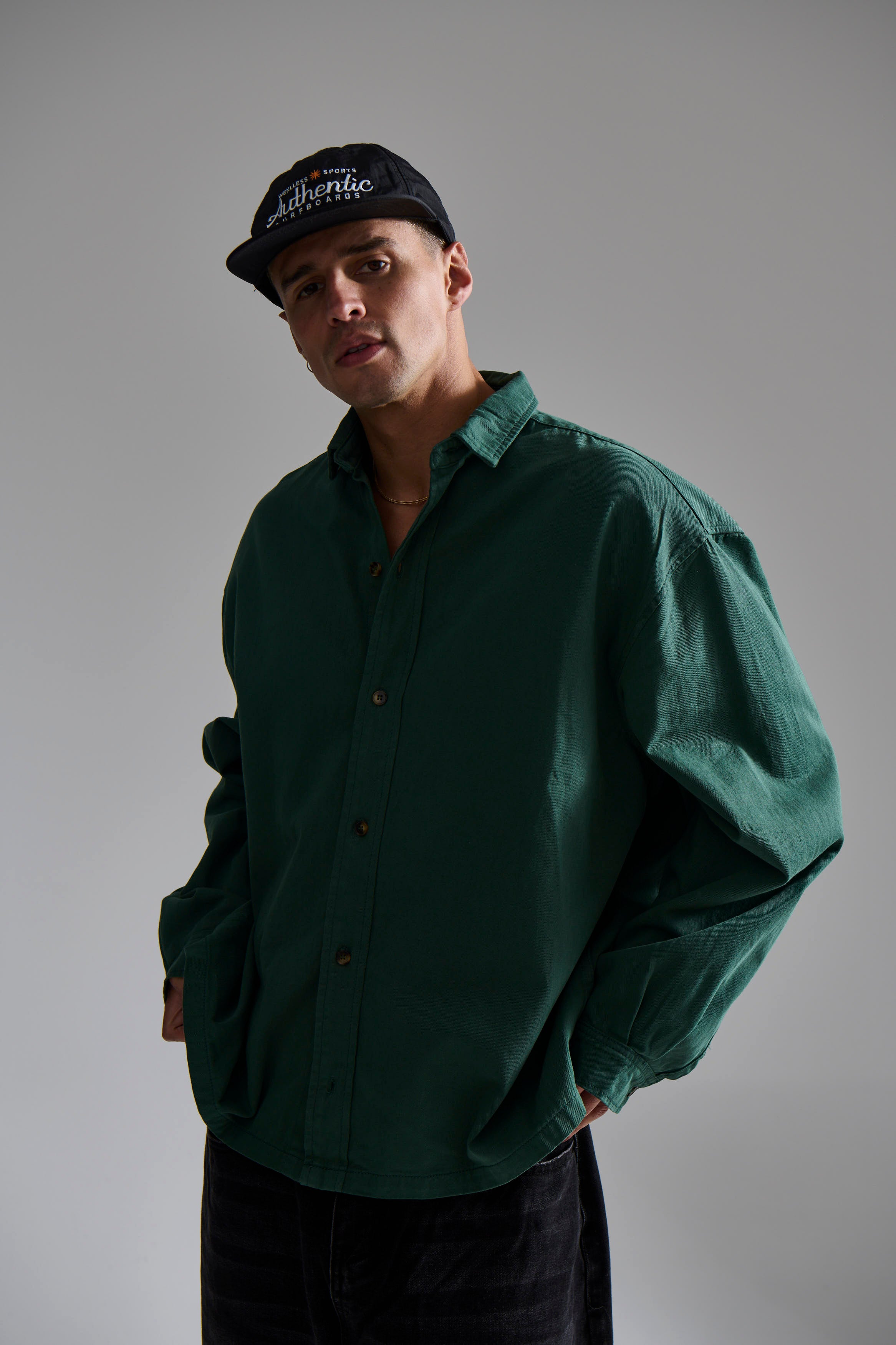 Phillip Washed Cotton Overshirt Green