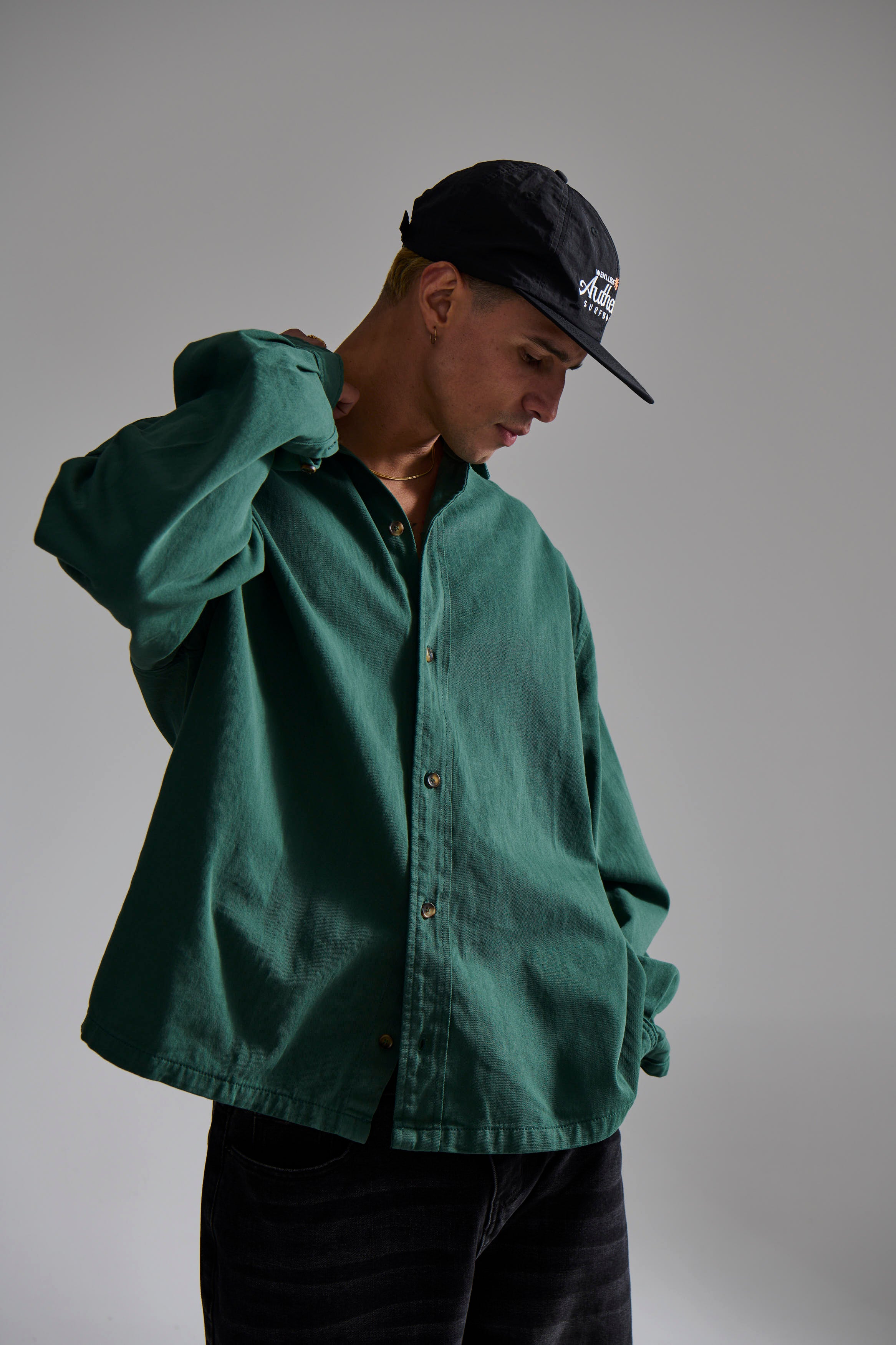 Phillip Washed Cotton Overshirt Green