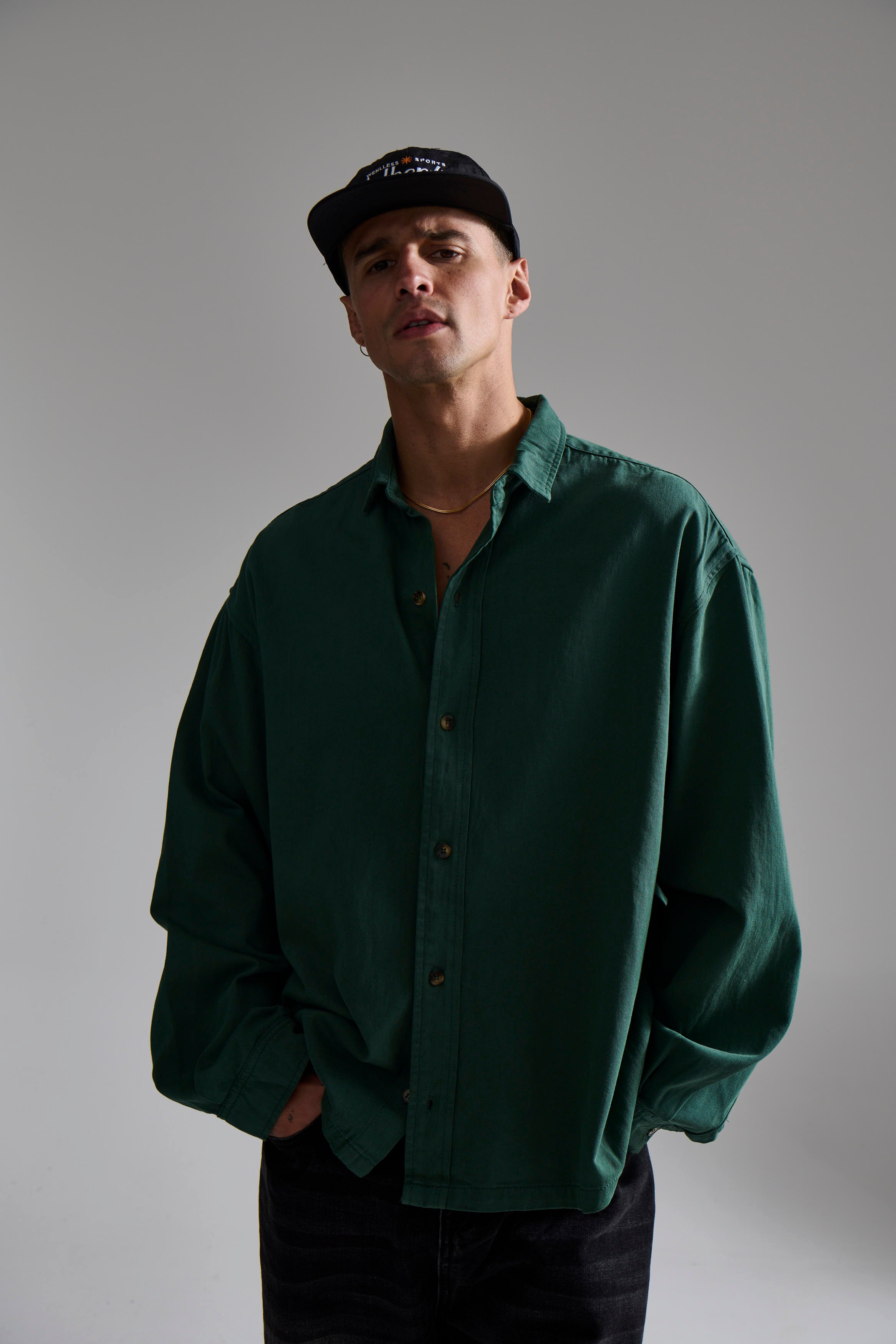 Phillip Washed Cotton Overshirt Green
