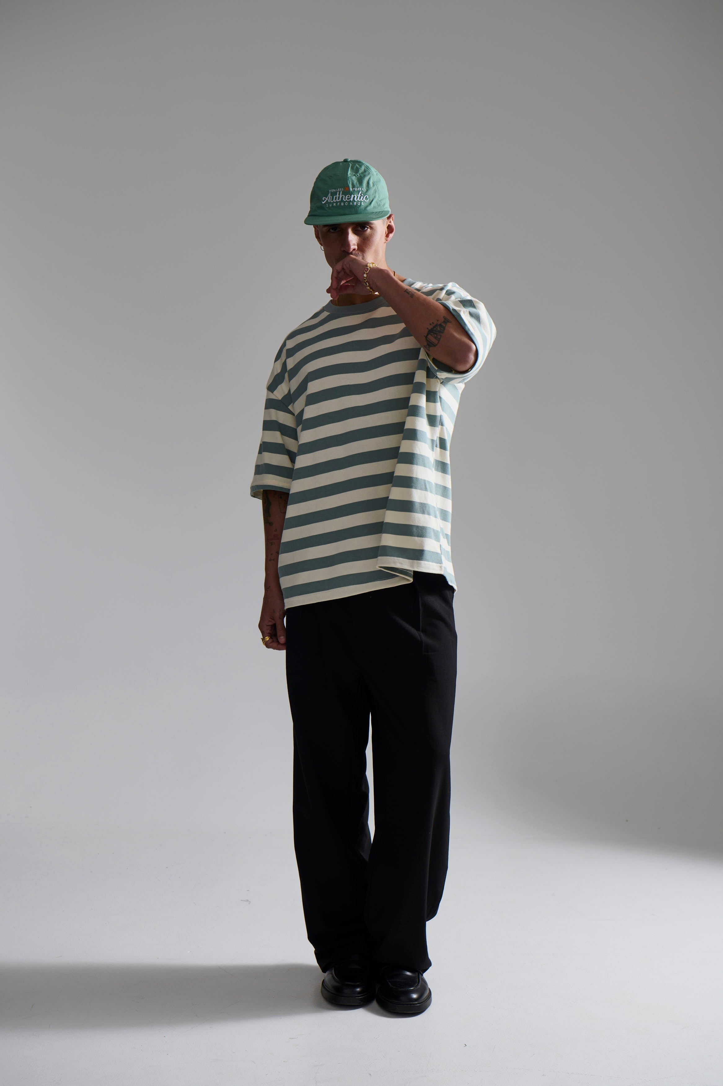 Midweight Signature Tee Sage Stripe
