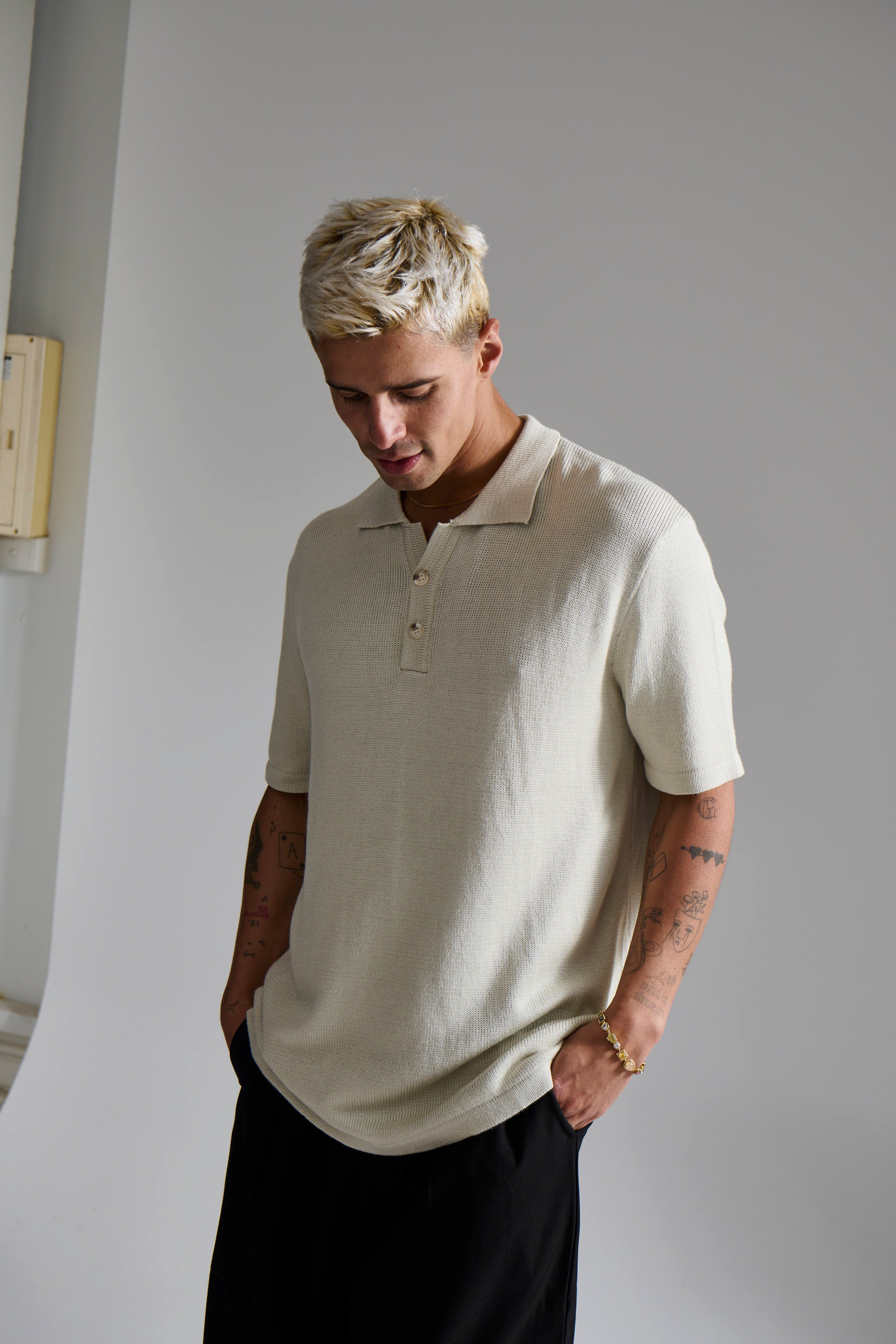 Hayden Knitted Polo Soft Grey
