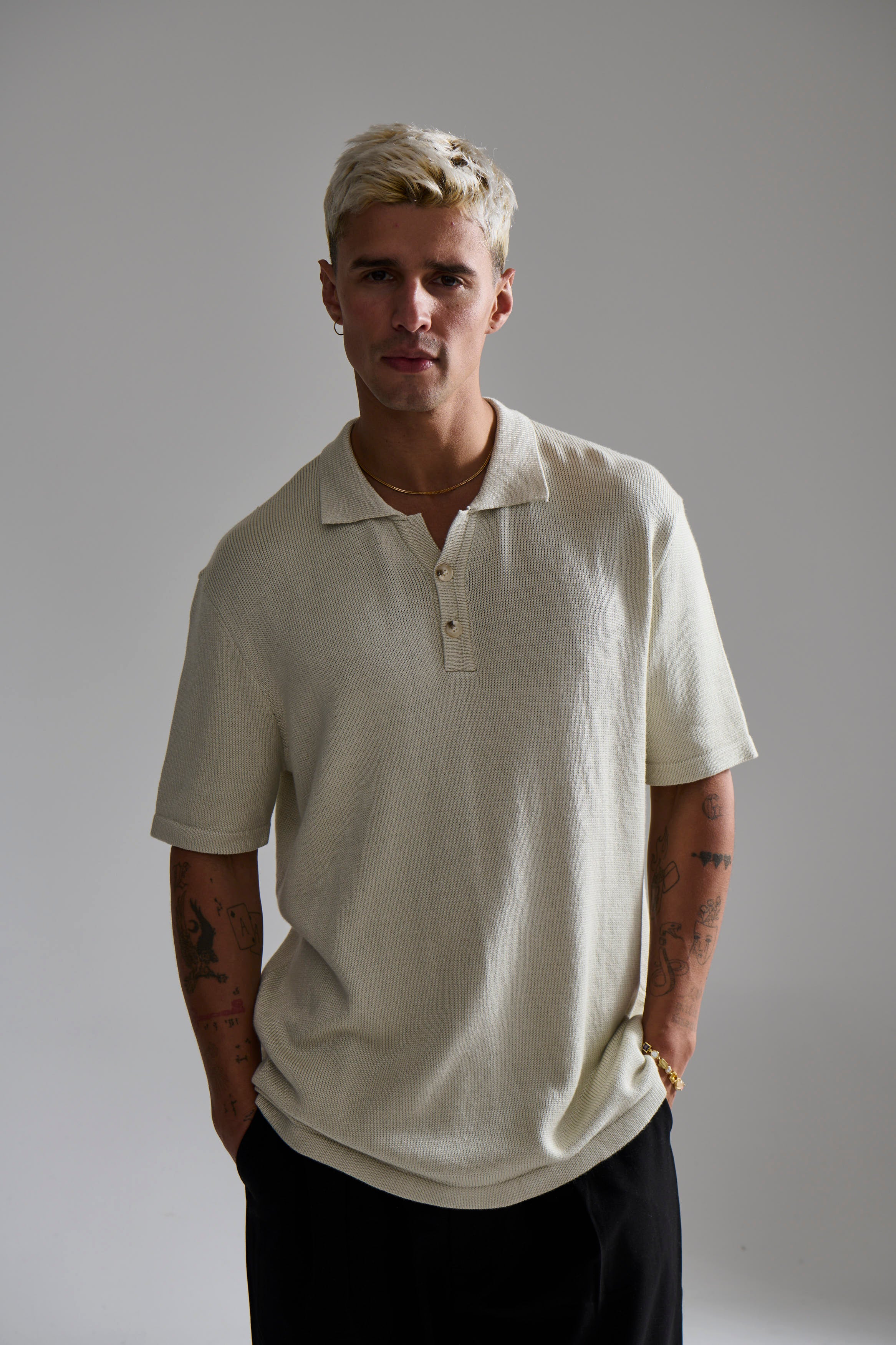 Hayden Knitted Polo Soft Grey