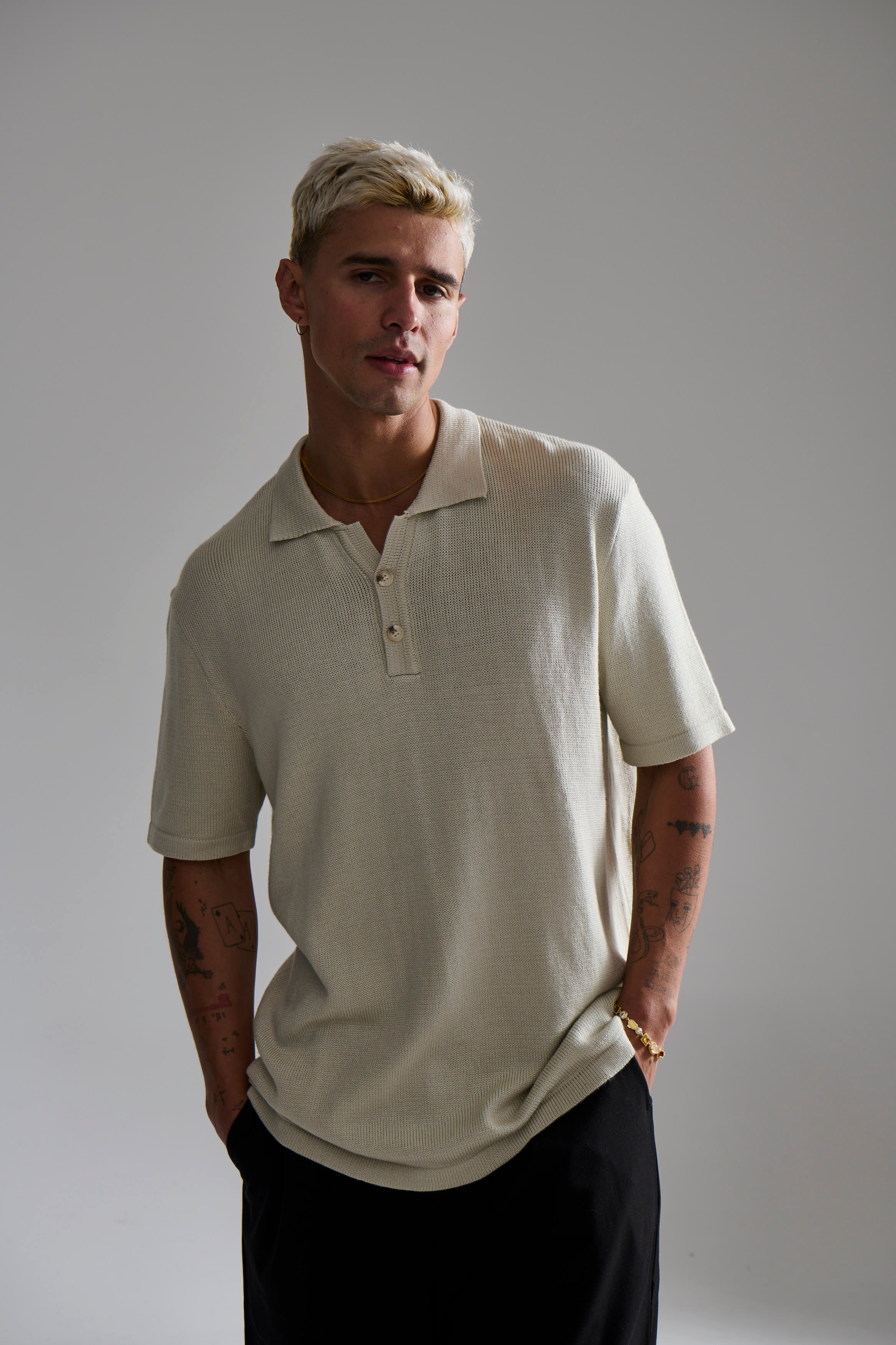 Hayden Knitted Polo Soft Grey