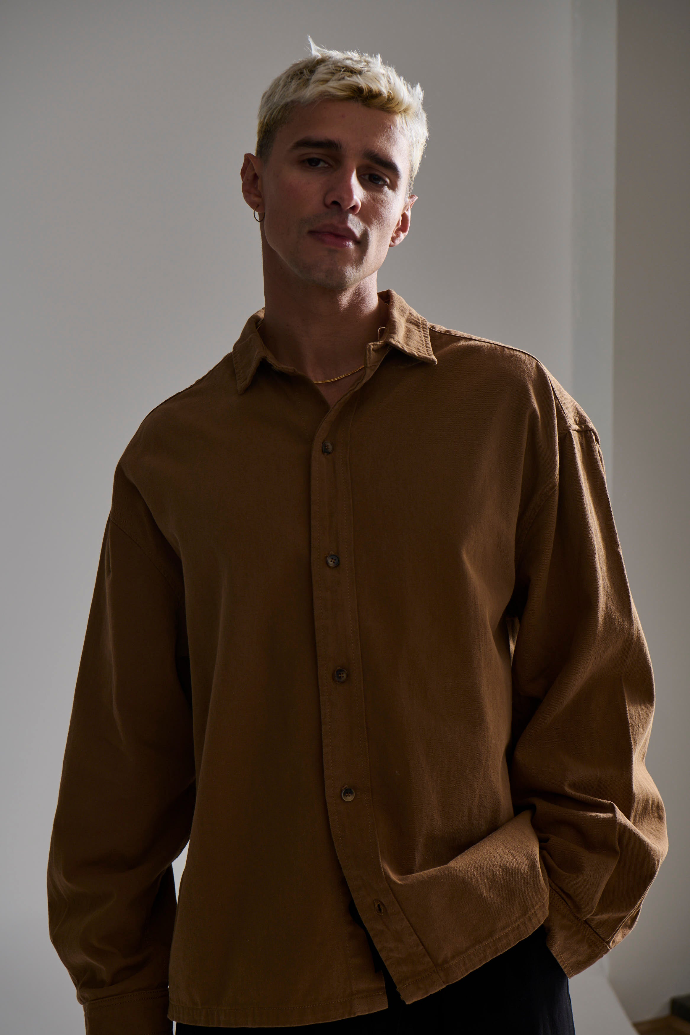 Phillip Washed Cotton Overshirt Tan
