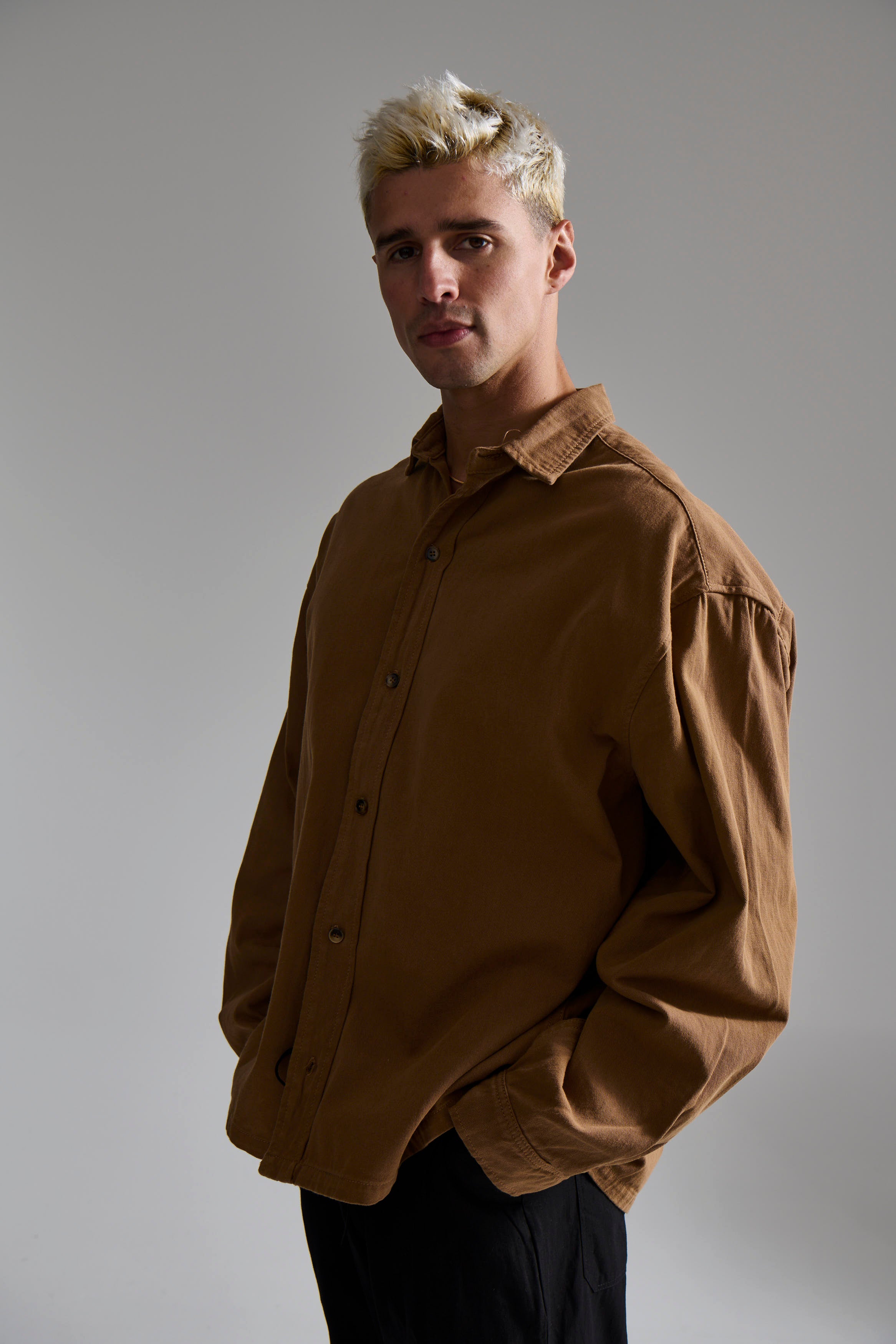 Phillip Washed Cotton Overshirt Tan