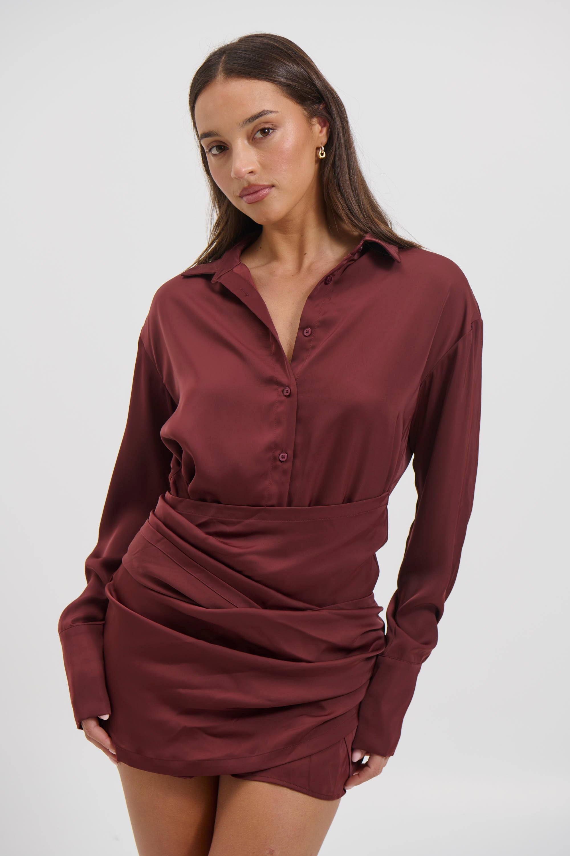 Mae Shirt Dress Wine