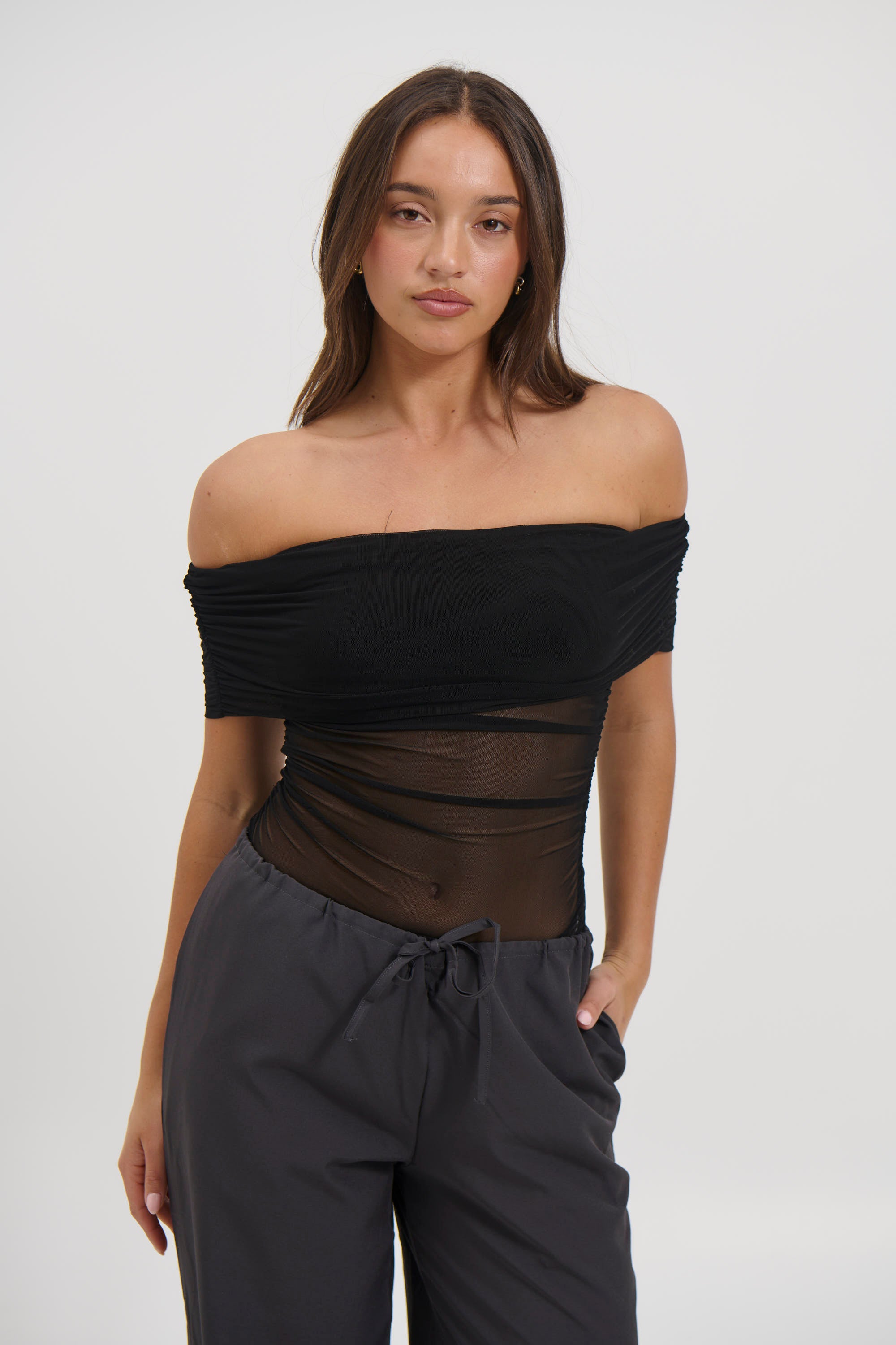 Penny Mesh Bodysuit Black