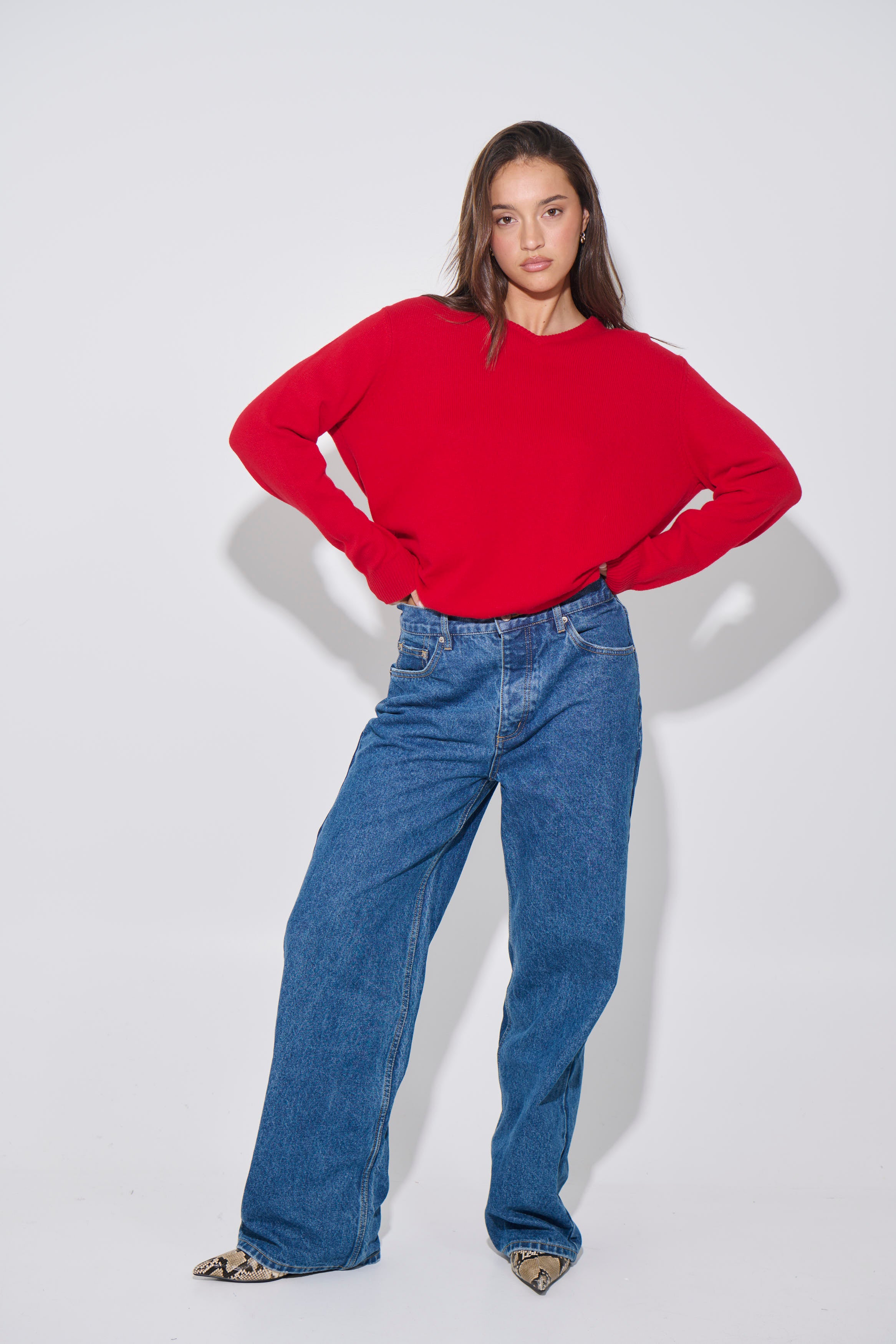 Billie V Neck Sweater Cherry Red