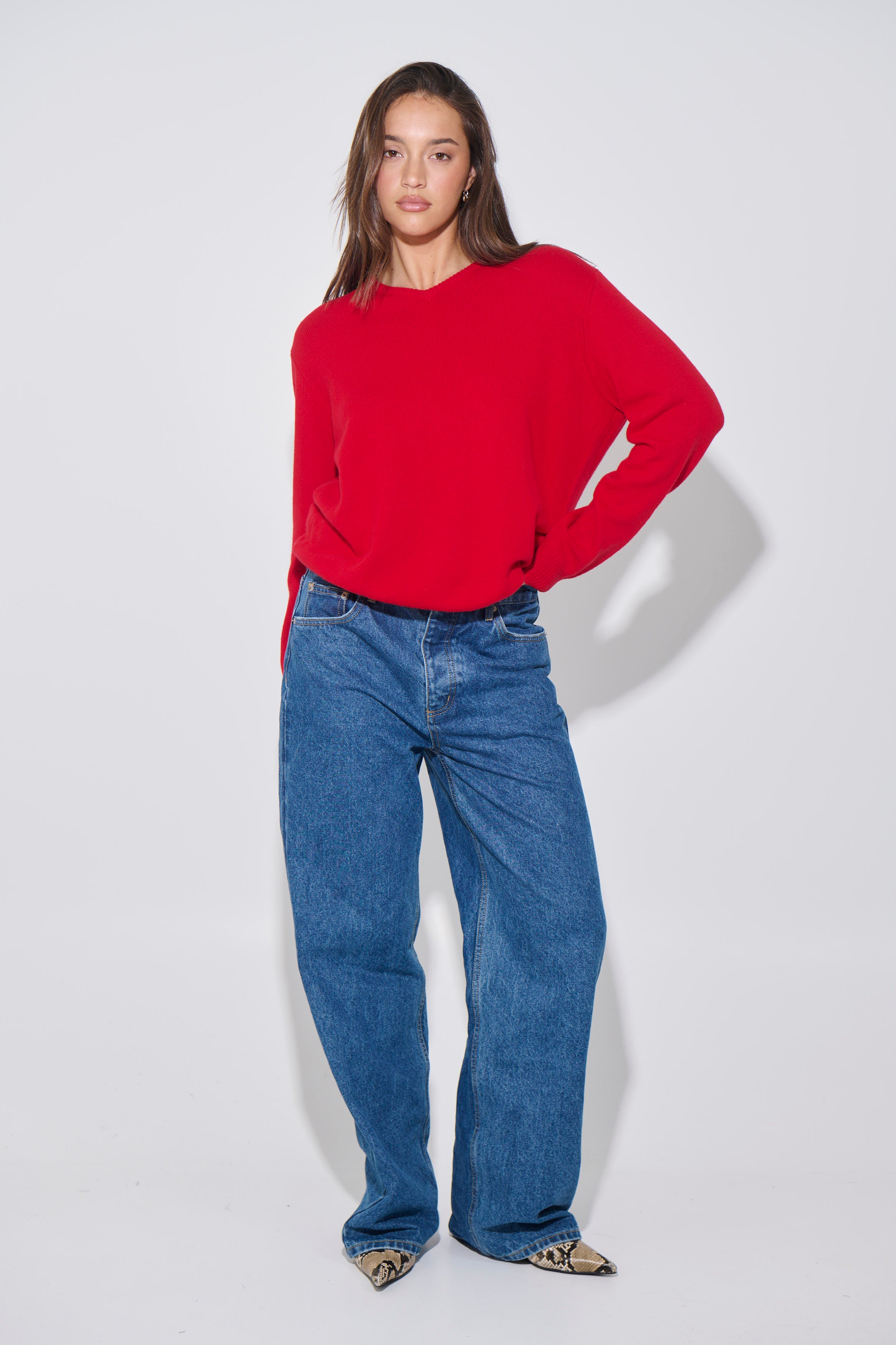 Billie V Neck Sweater Cherry Red