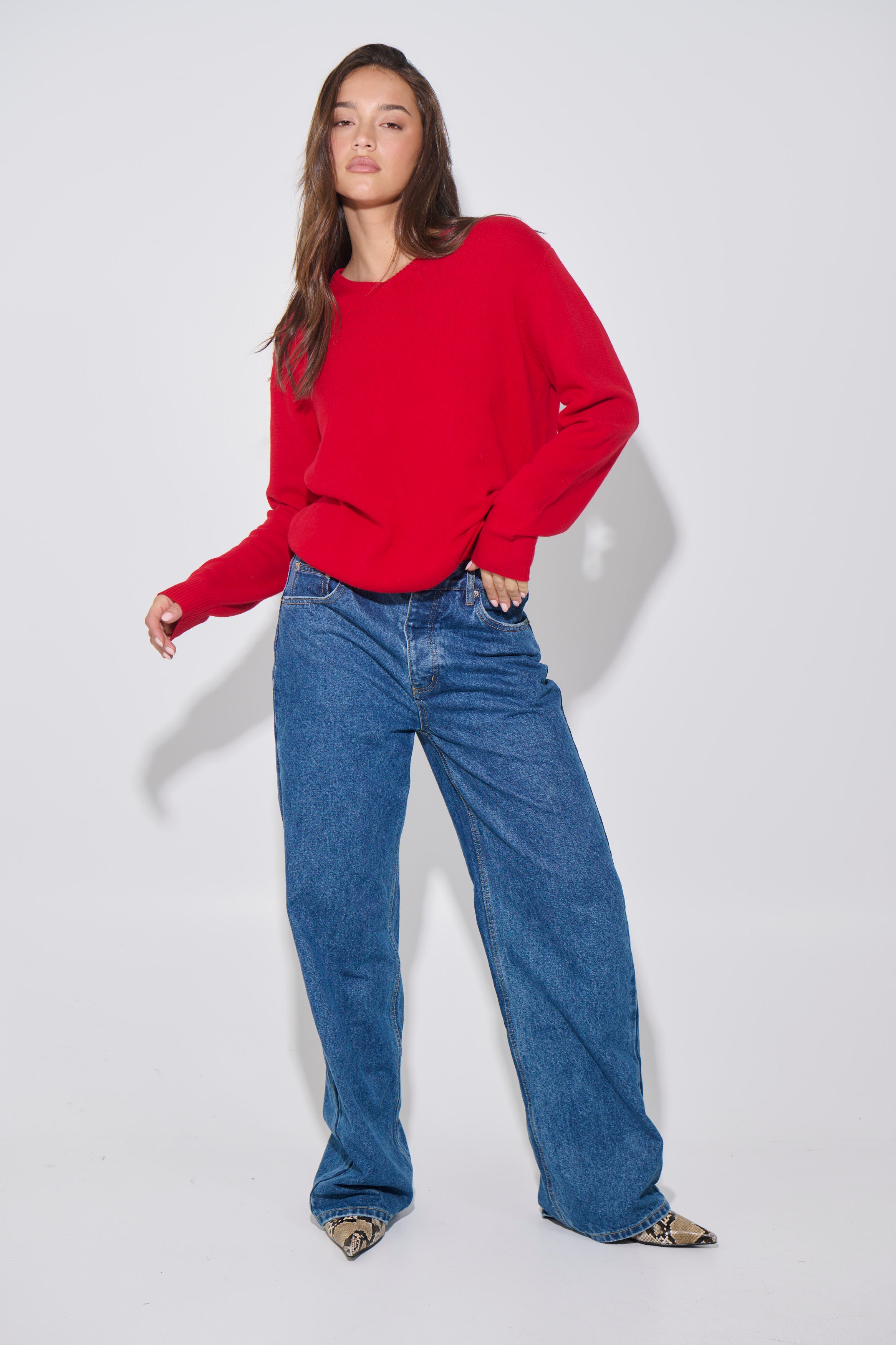Billie V Neck Sweater Cherry Red