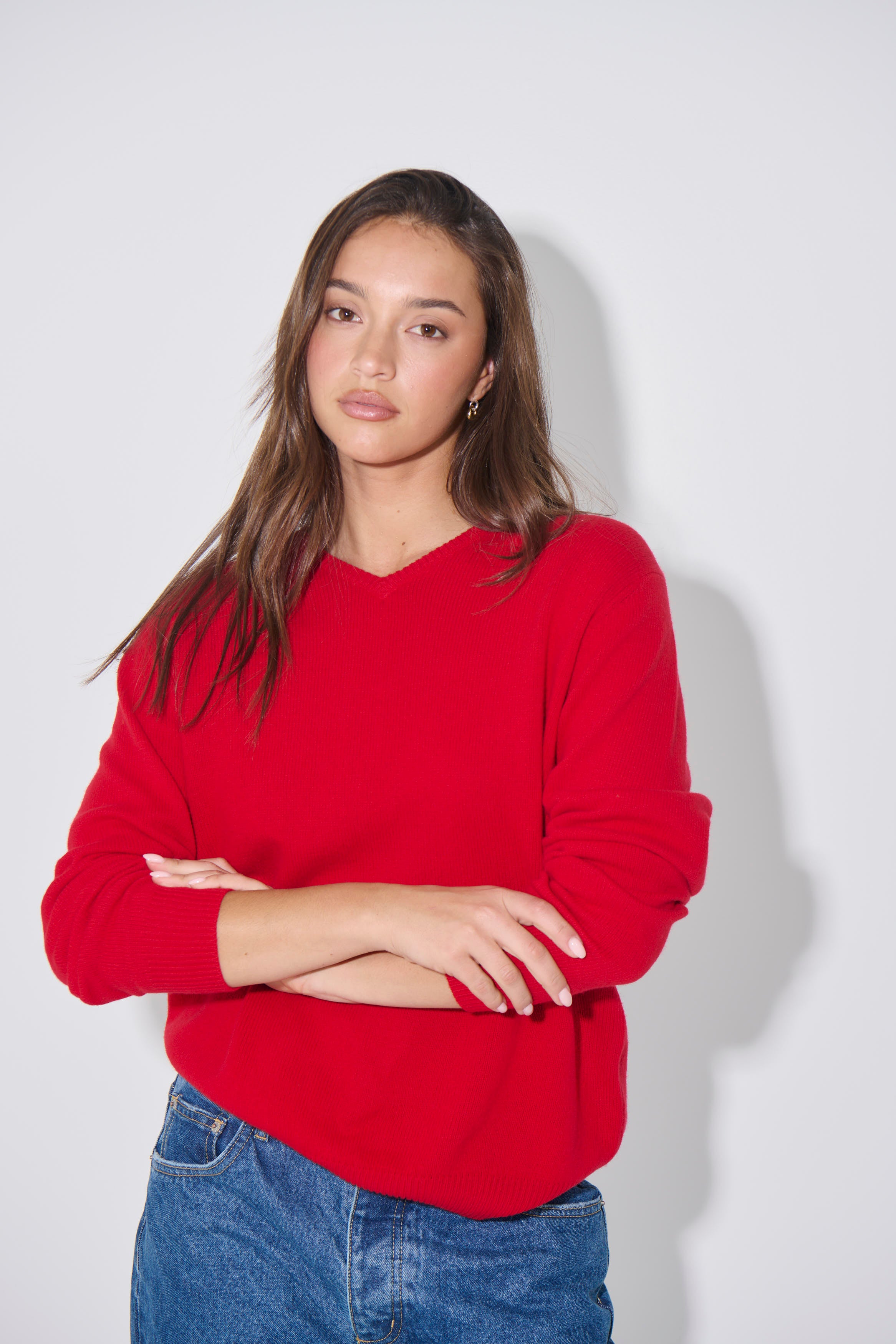 Billie V Neck Sweater Cherry Red