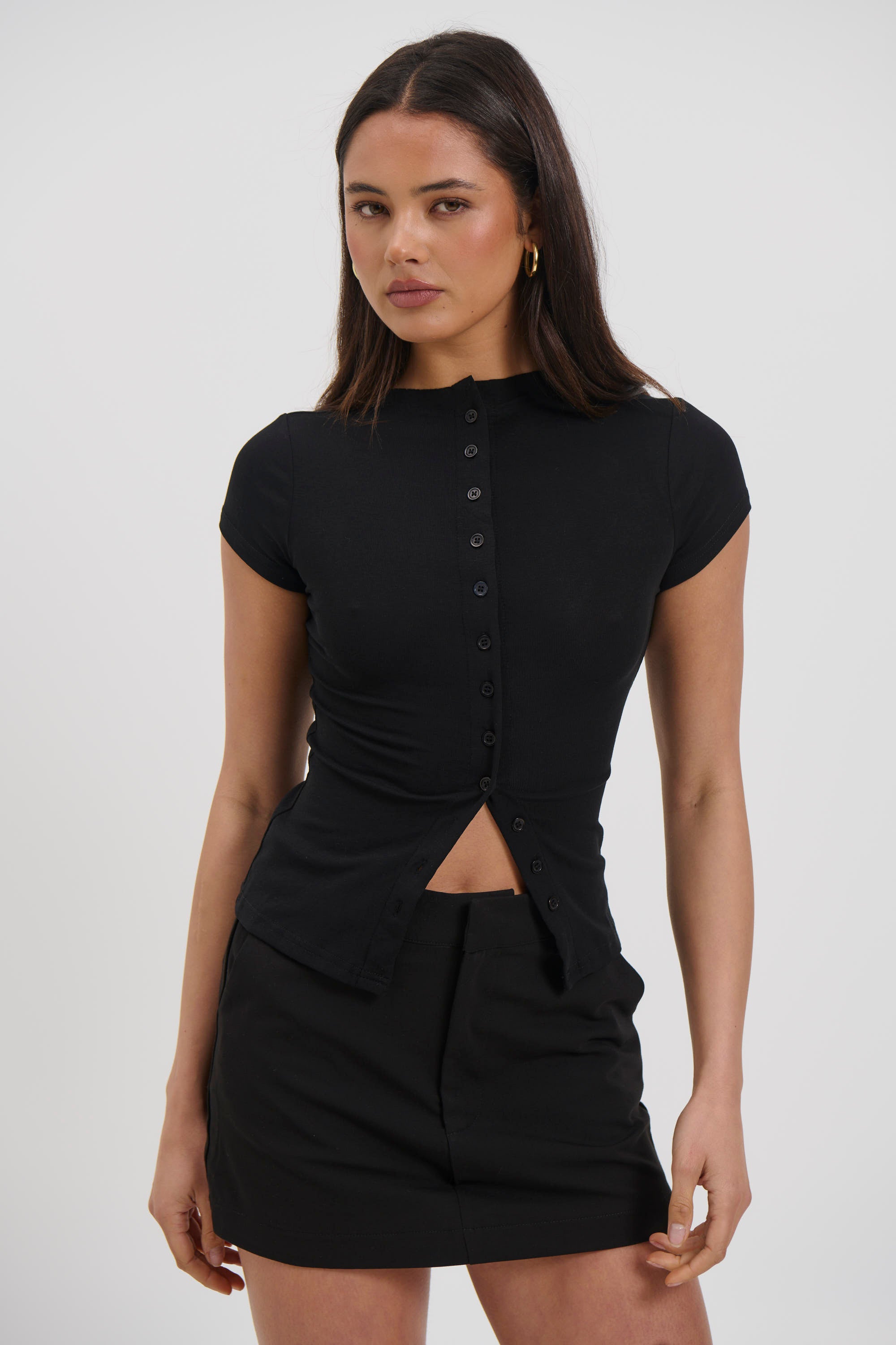 Jessica Button Up Top Black