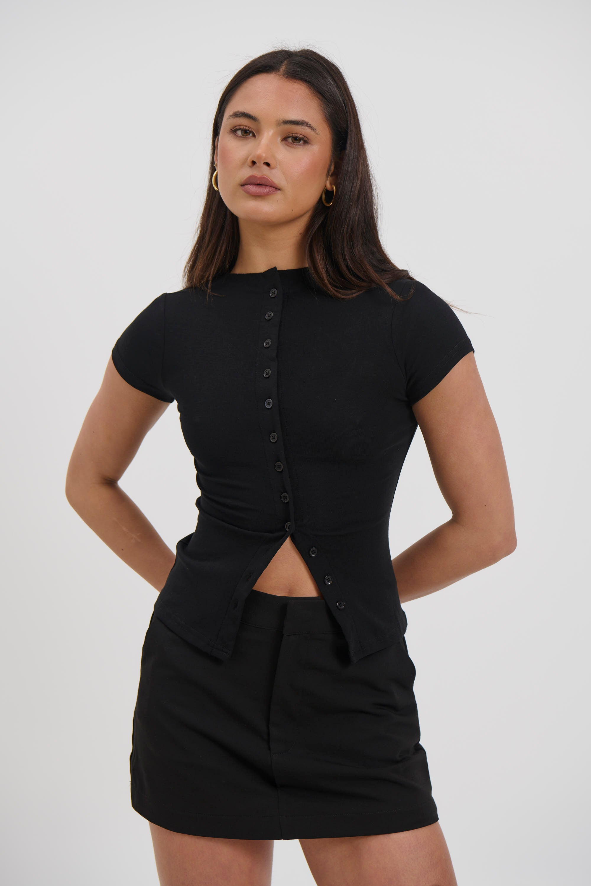Jessica Button Up Top Black