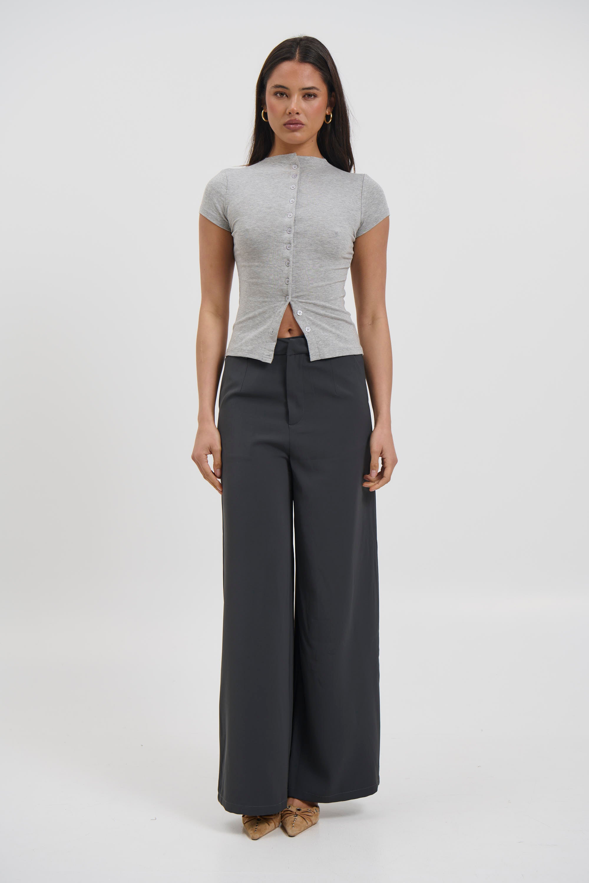Jessica Button Up Top Grey