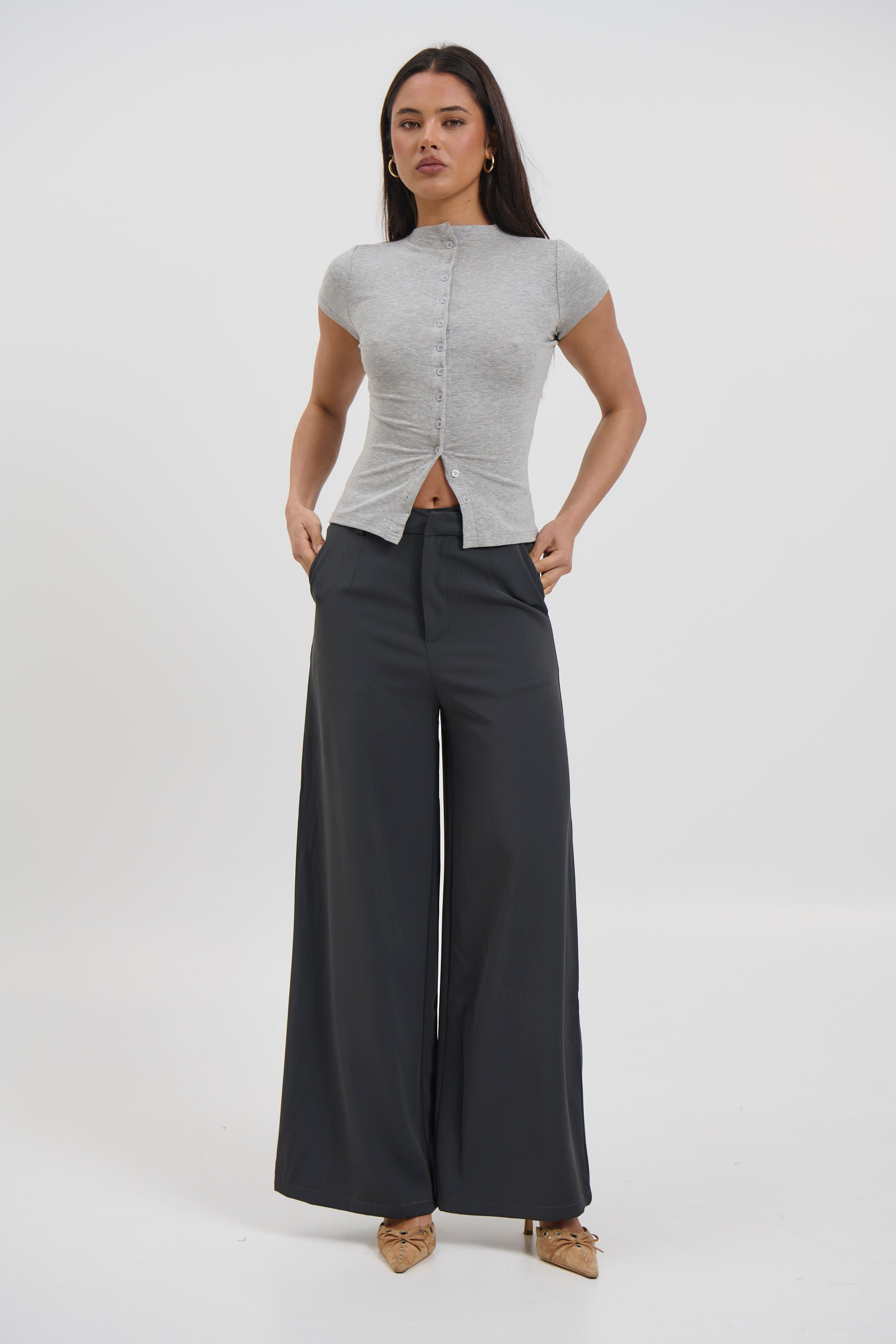 Jessica Button Up Top Grey