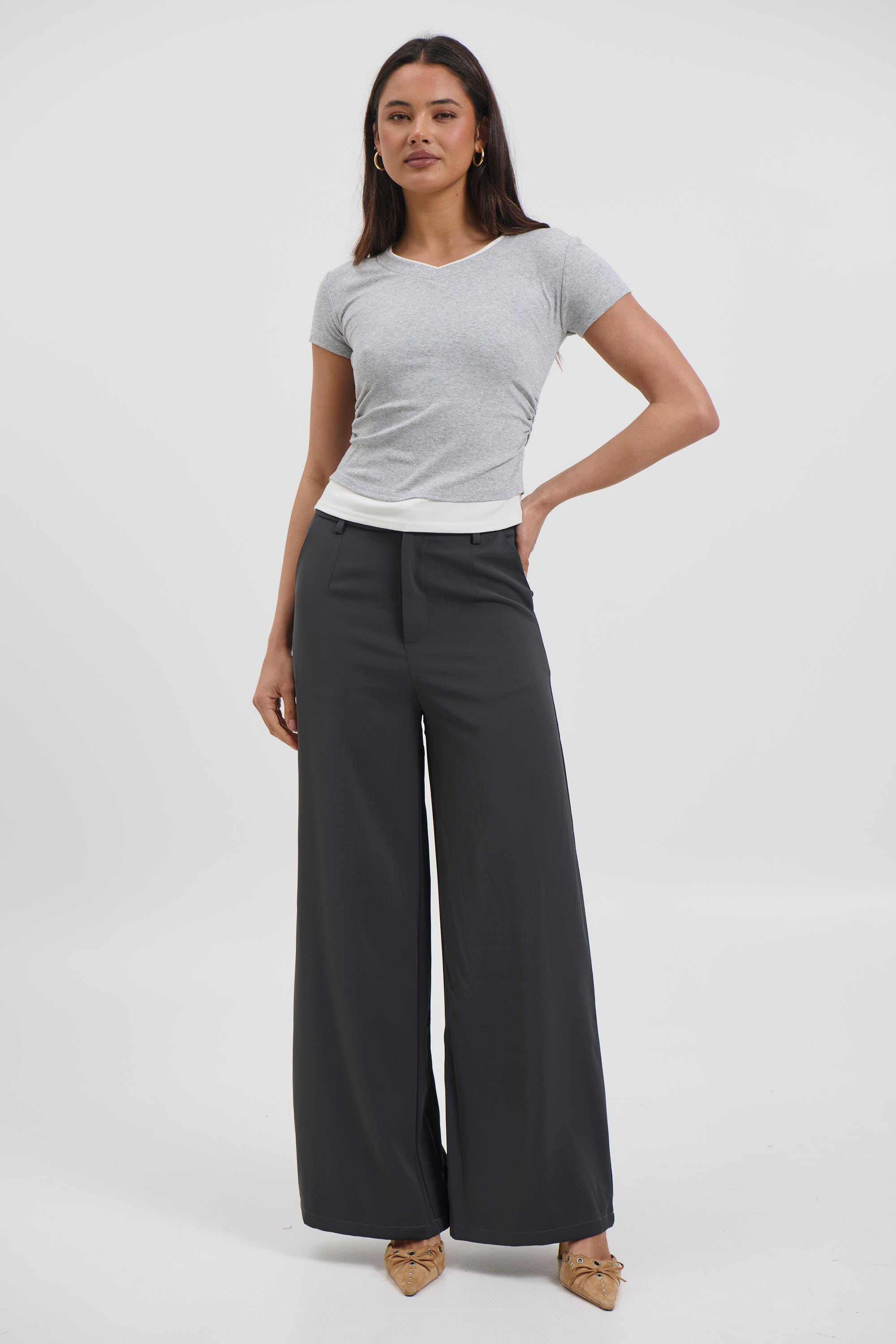 Arlie V Neck Layered Tee Grey