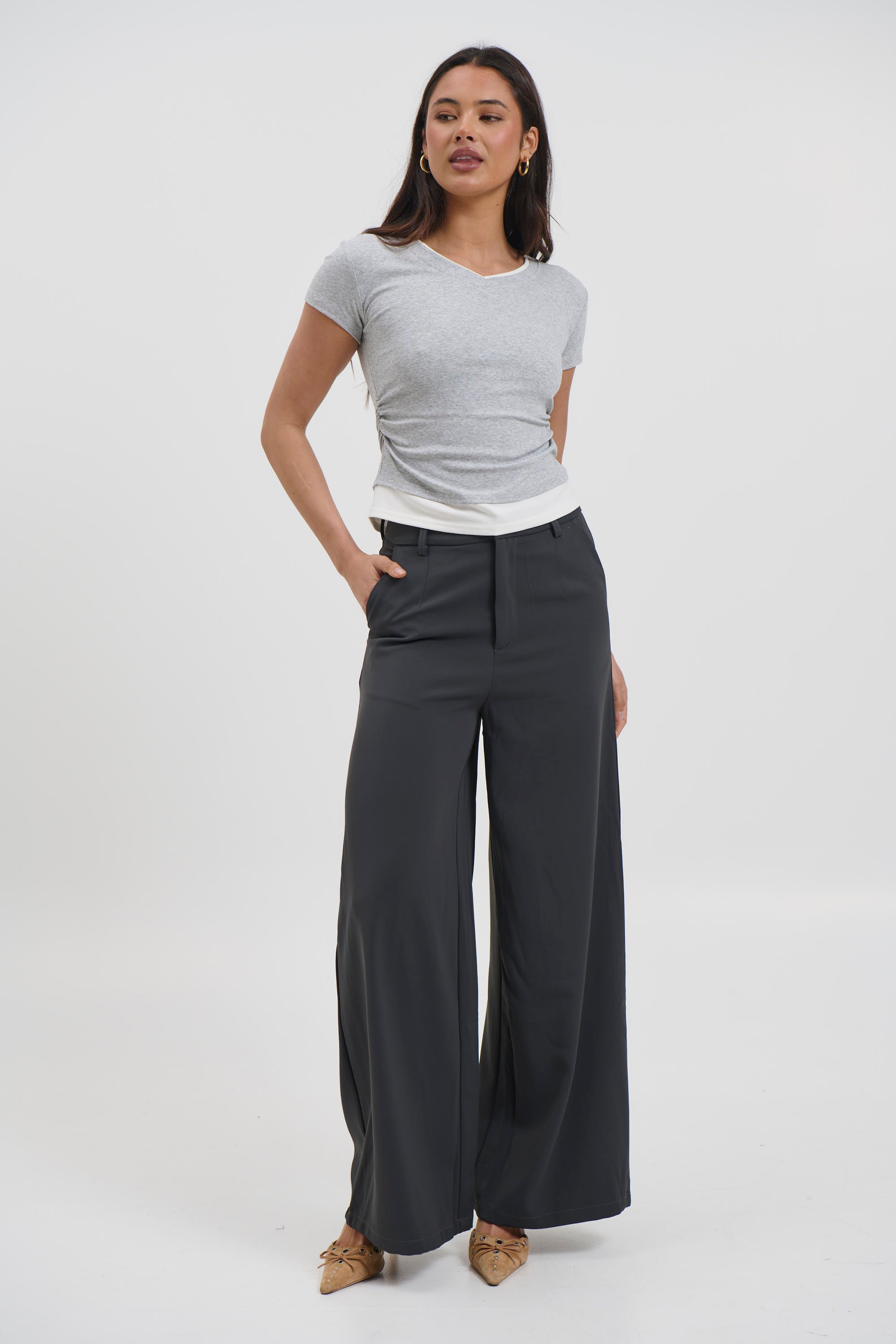 Arlie V Neck Layered Tee Grey