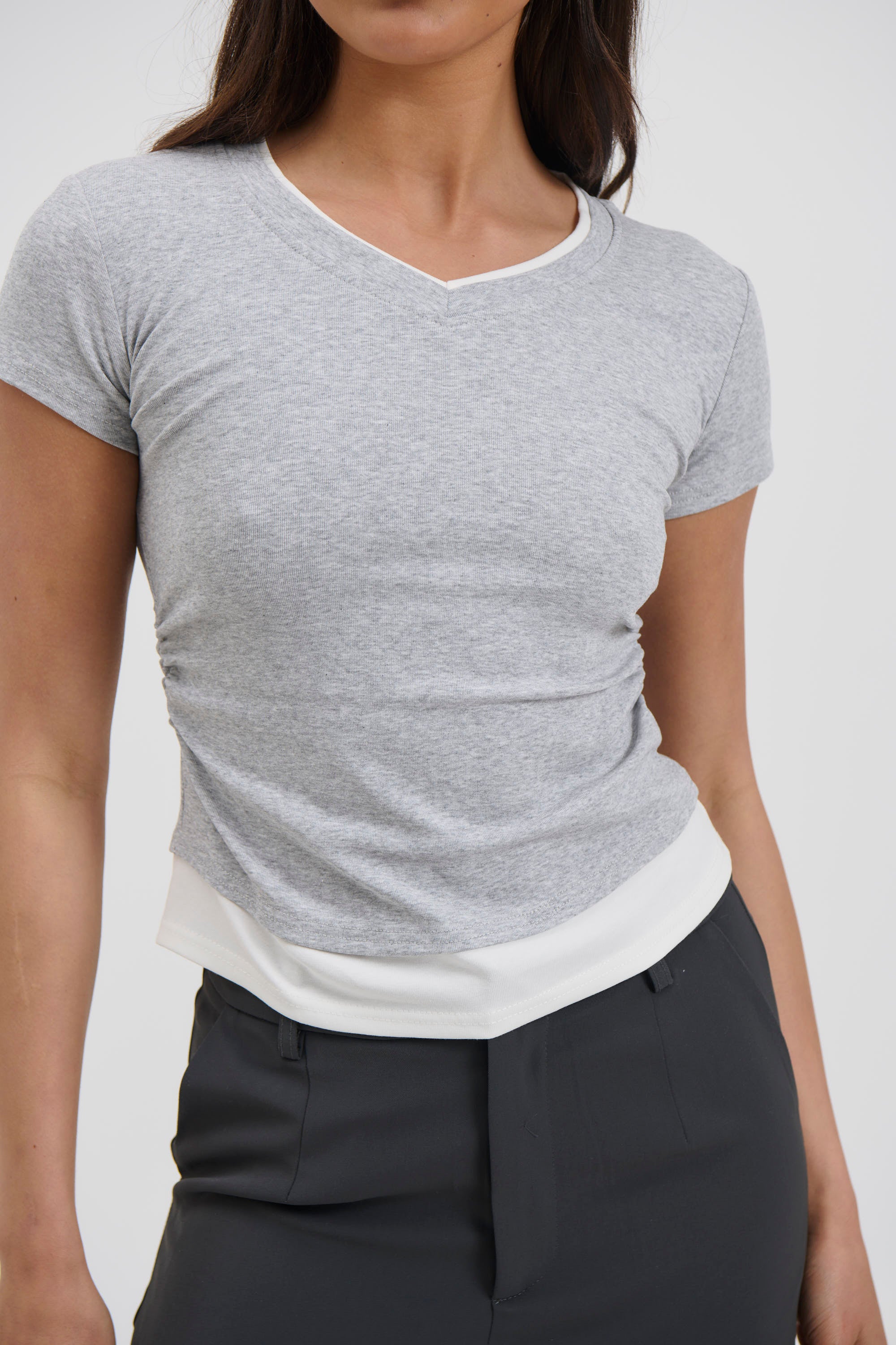Arlie V Neck Layered Tee Grey