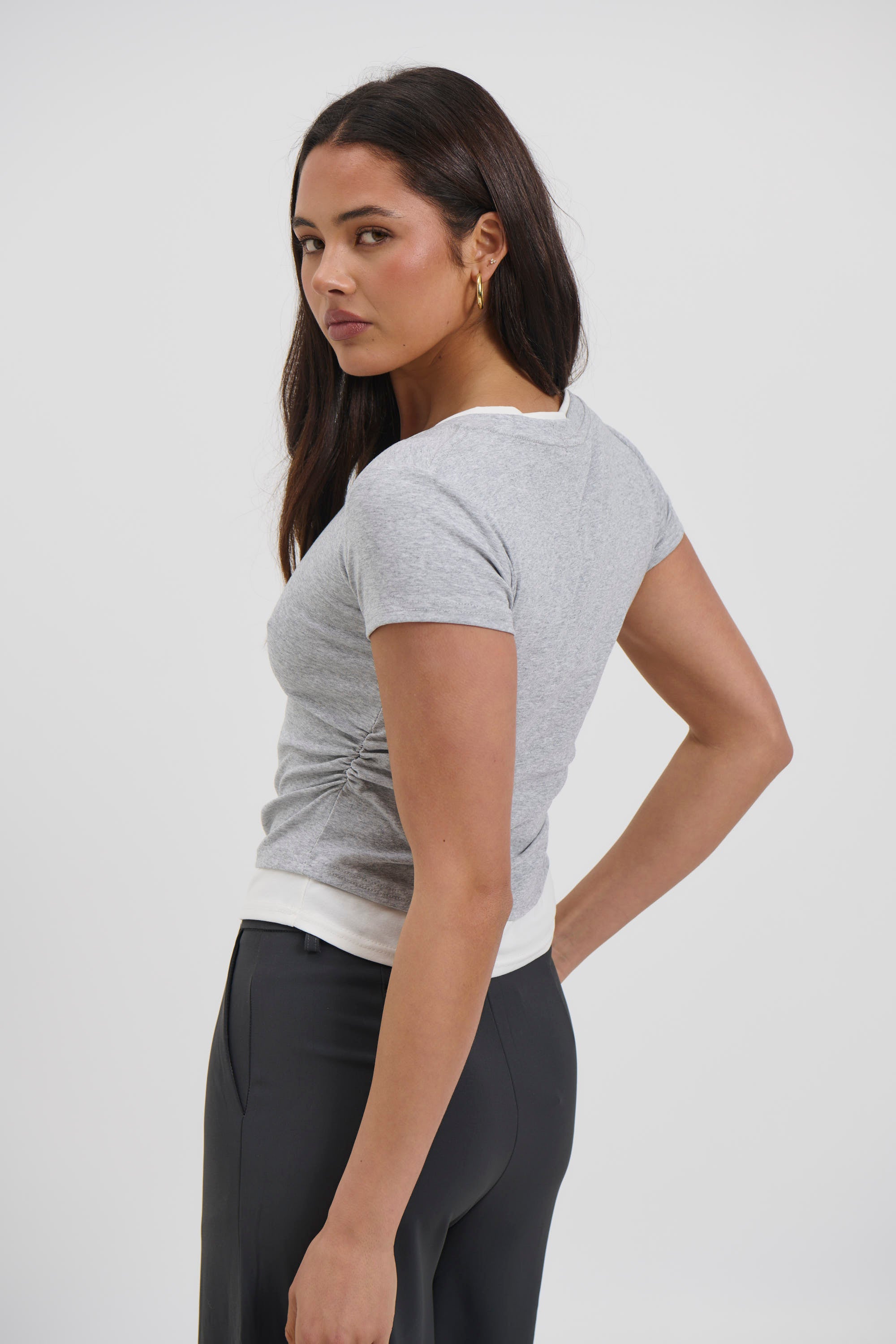 Arlie V Neck Layered Tee Grey