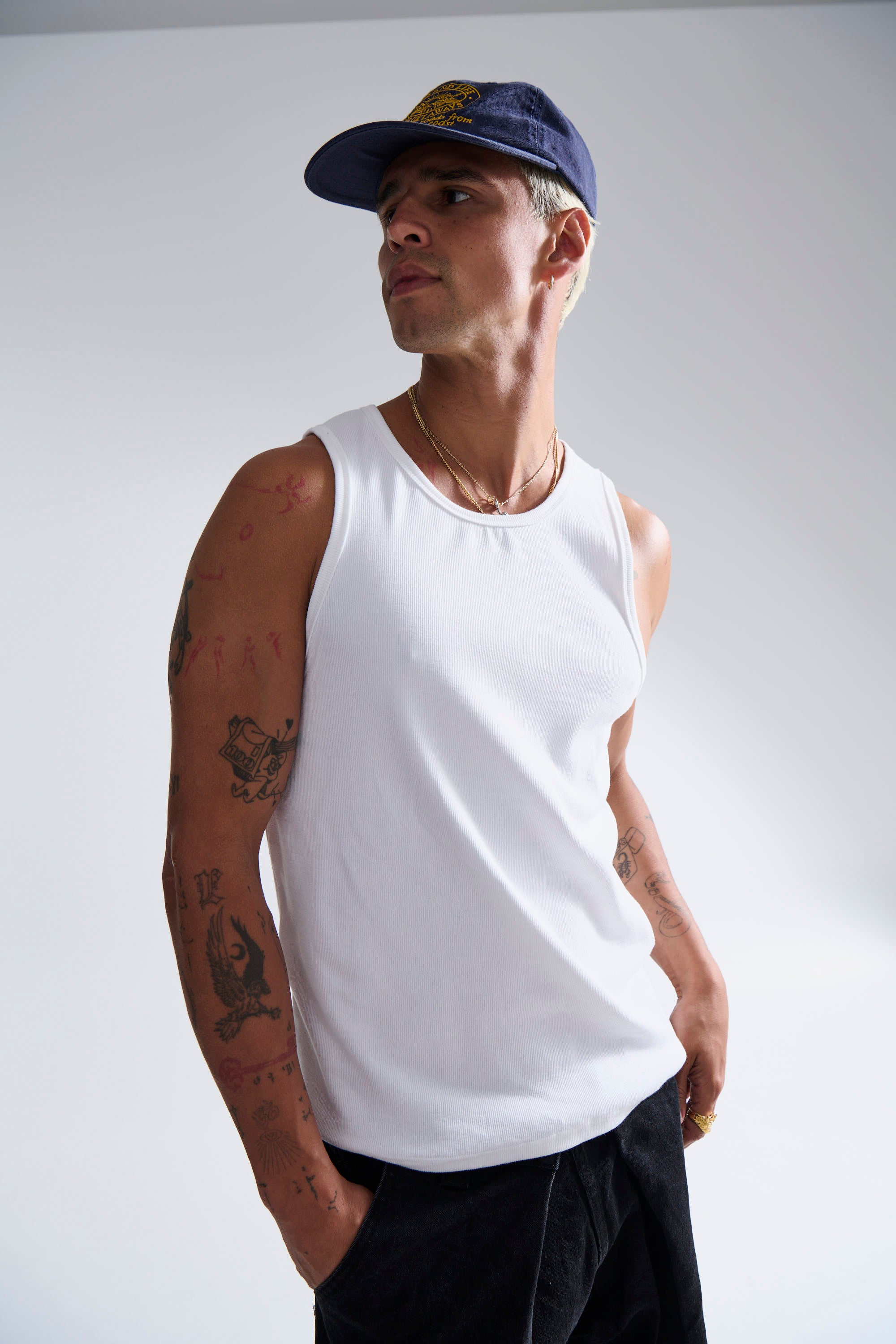 Declan Fitted Ribbed Tank White