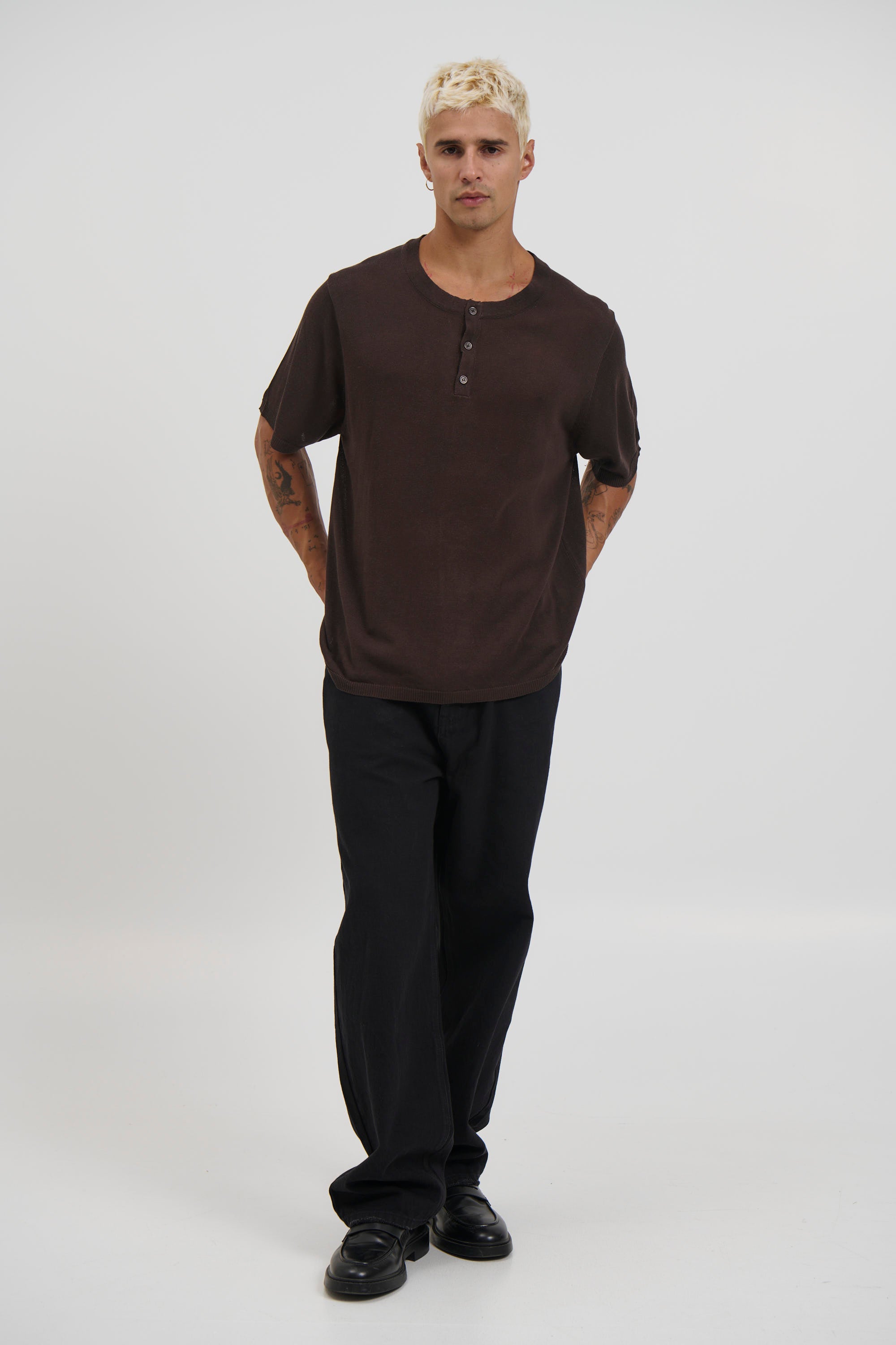 Knitted Henley Tee Chocolate