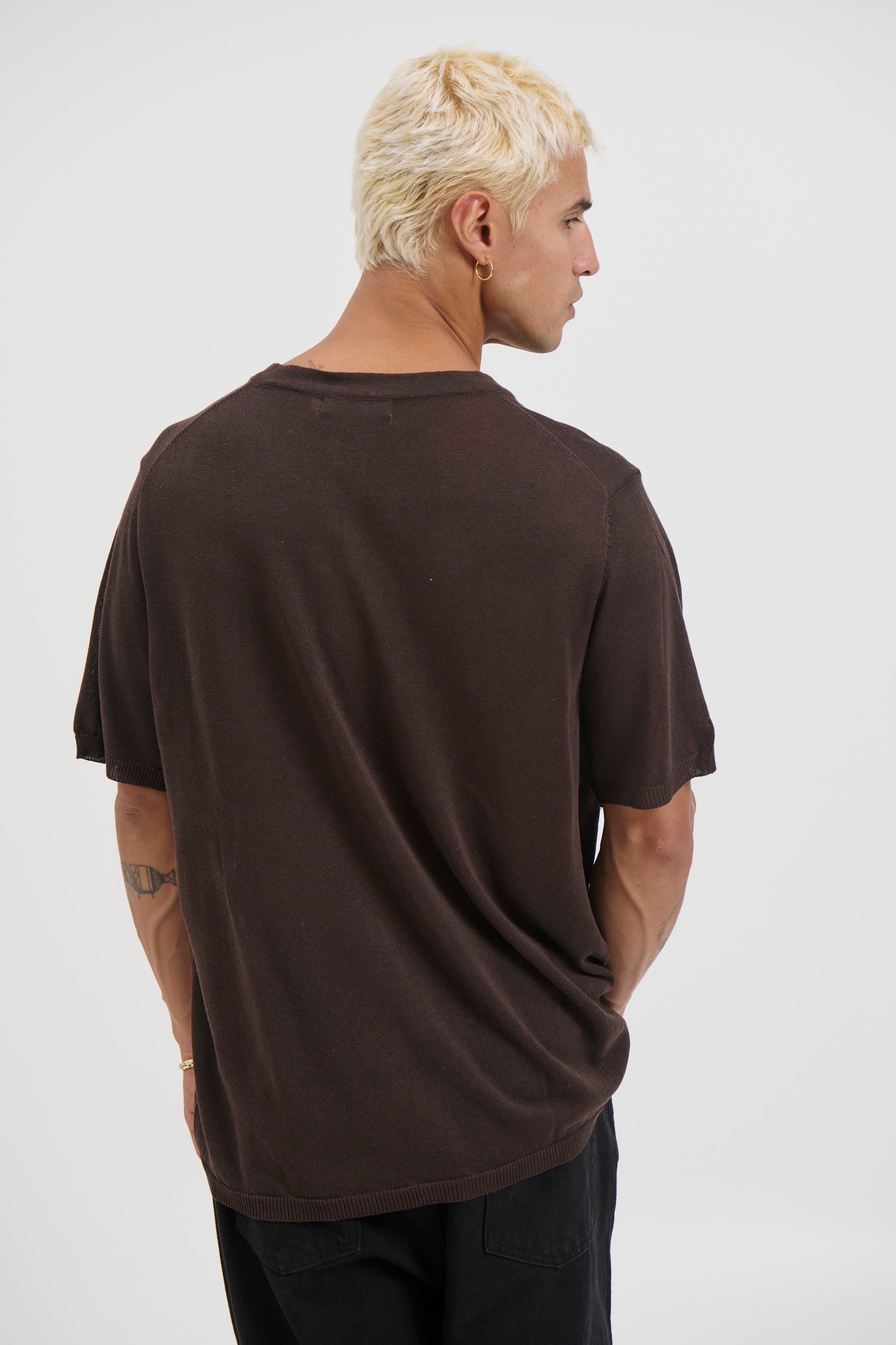 Knitted Henley Tee Chocolate