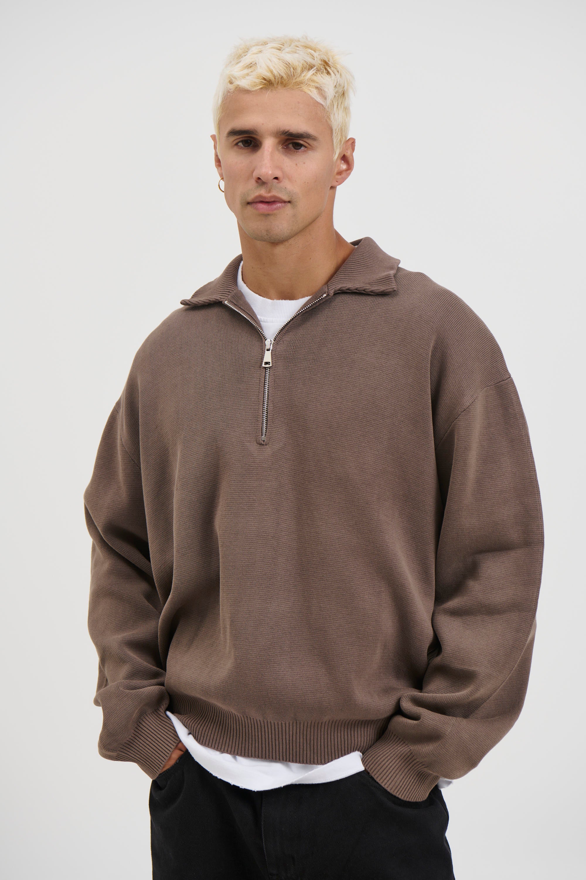 Calin Zip Up Knit Choc