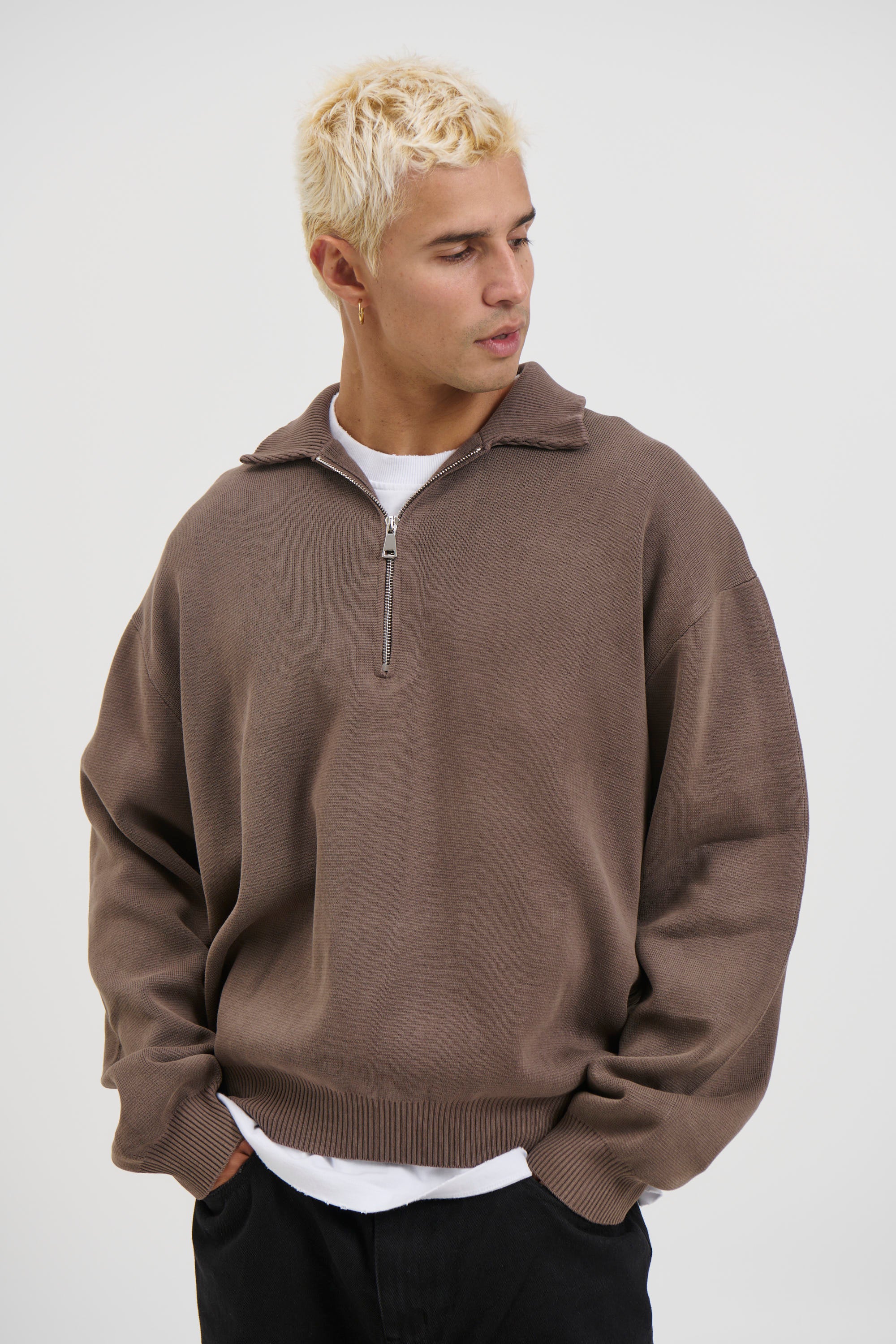 Calin Zip Up Knit Choc