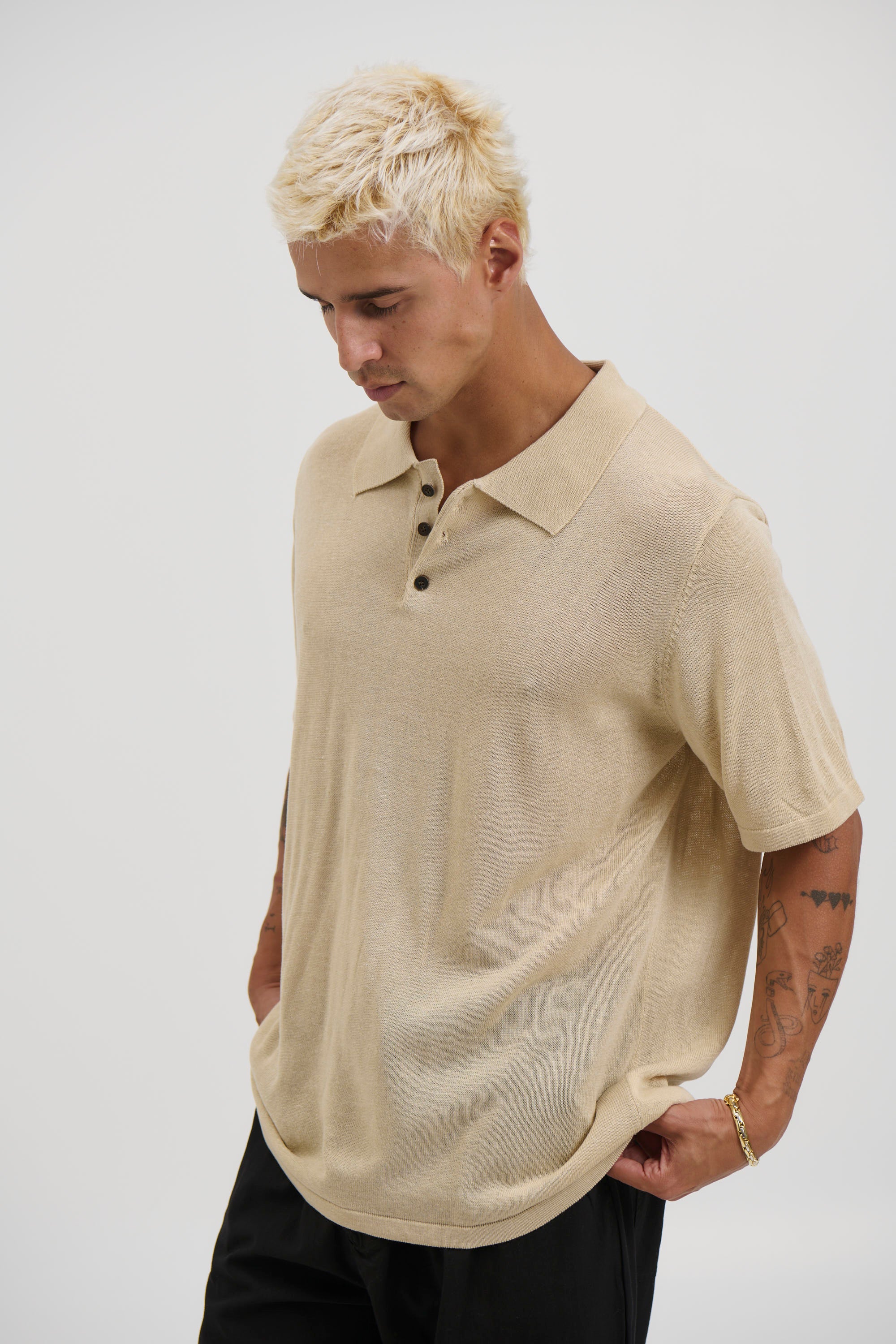 Relaxed Soft Knit Polo Sand