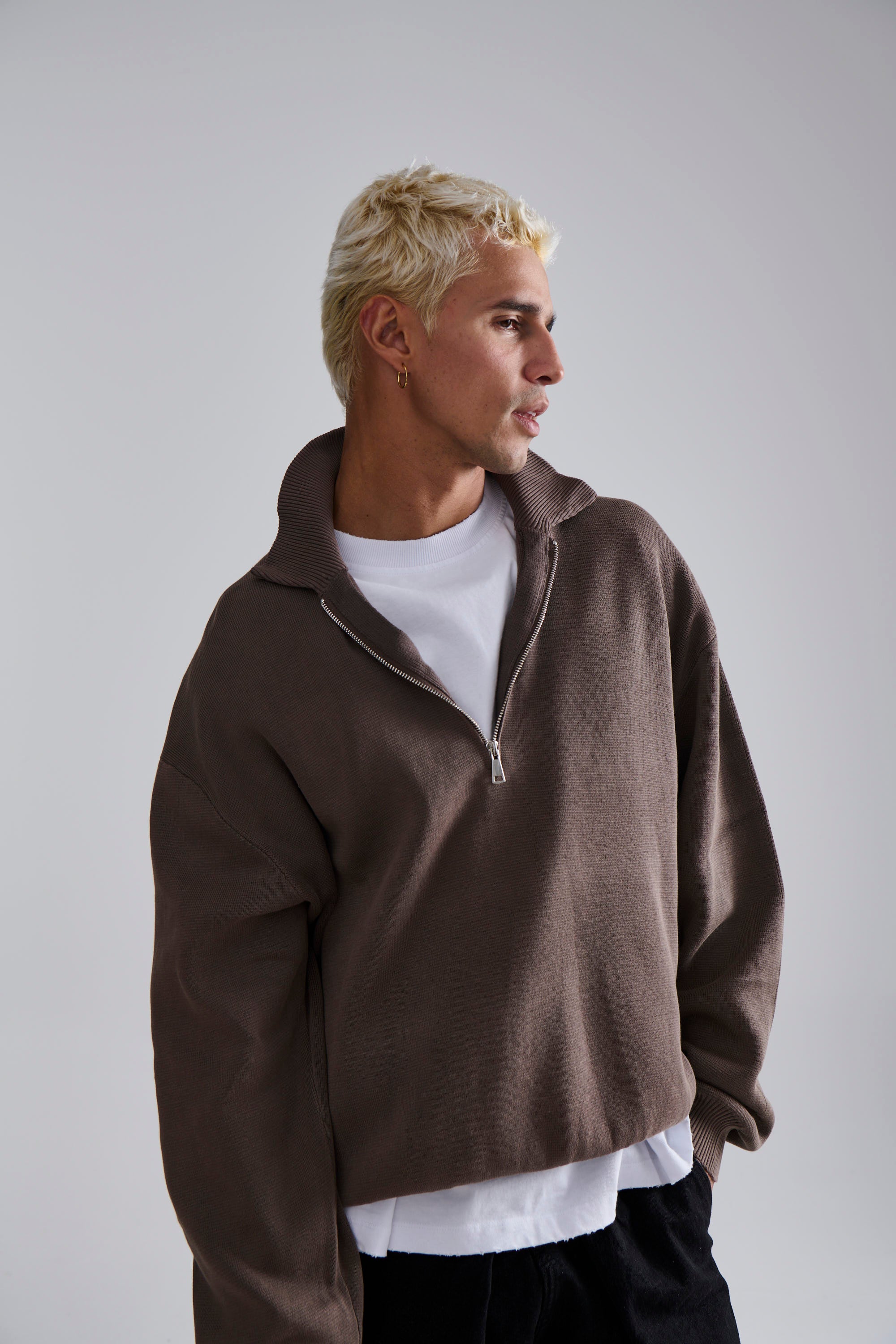Calin Zip Up Knit Choc